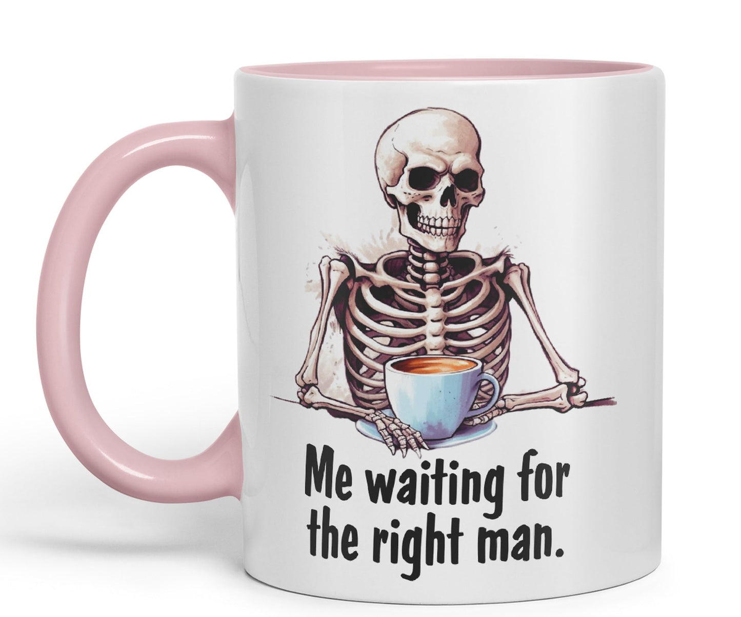 Me Waiting for The Right Man, Sarcastic Joke Ceramic Coloured Mug Cup for Tea Coffee Hot Brew 330ml 11 Oz Gift