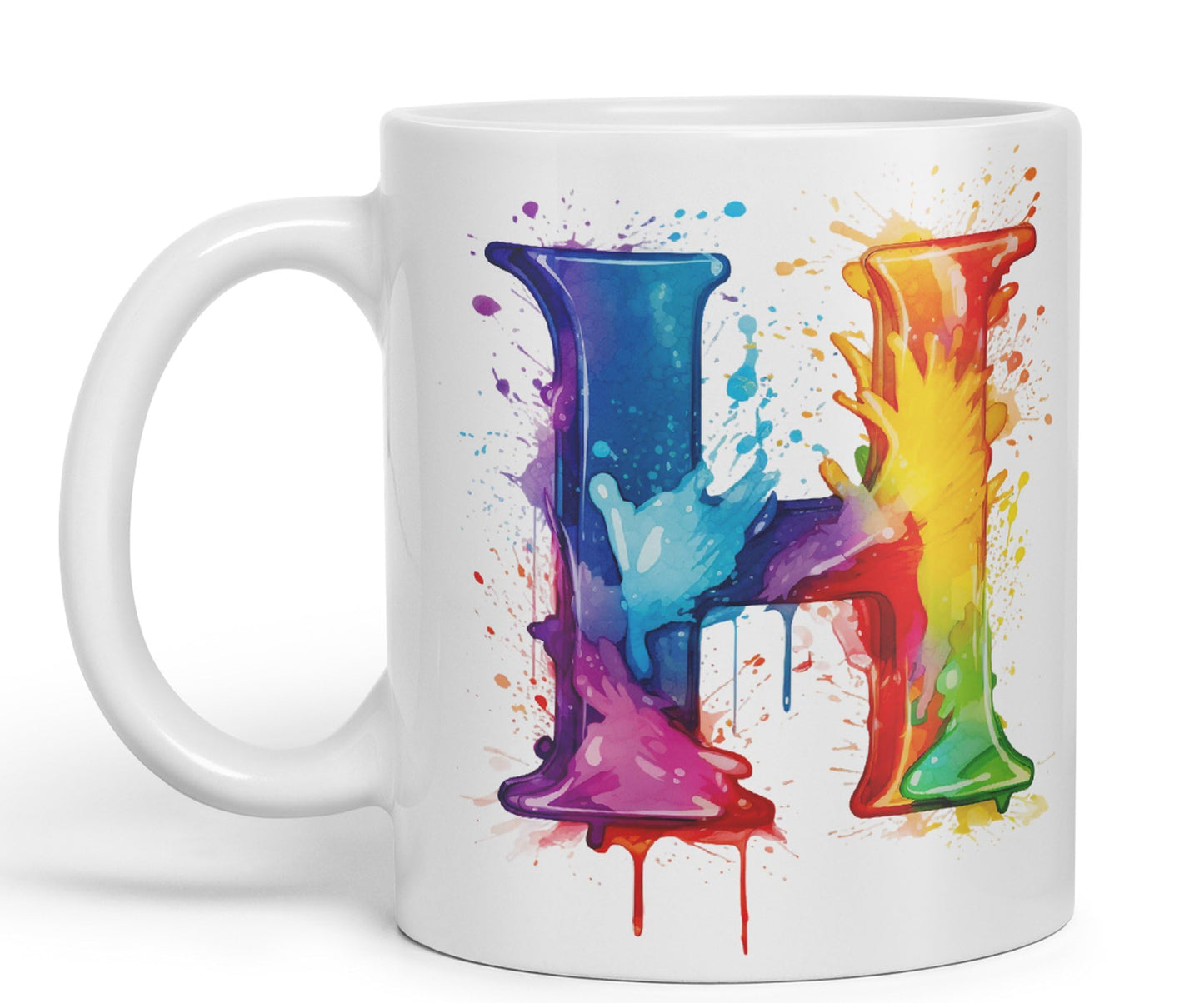 Letter H mug, Alphabet Letter H Monogram watercolour Ceramic Coloured Mug Cup for Tea Coffee Hot brew 330ml 11Oz Gift