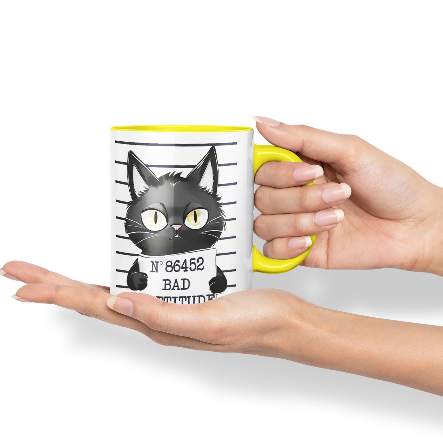 Vixar Bad Cattitude Prison Cats Sarcastic Joke Ceramic Coloured Mug Cup for Tea Coffee Hot Brew 330ml 11Oz
