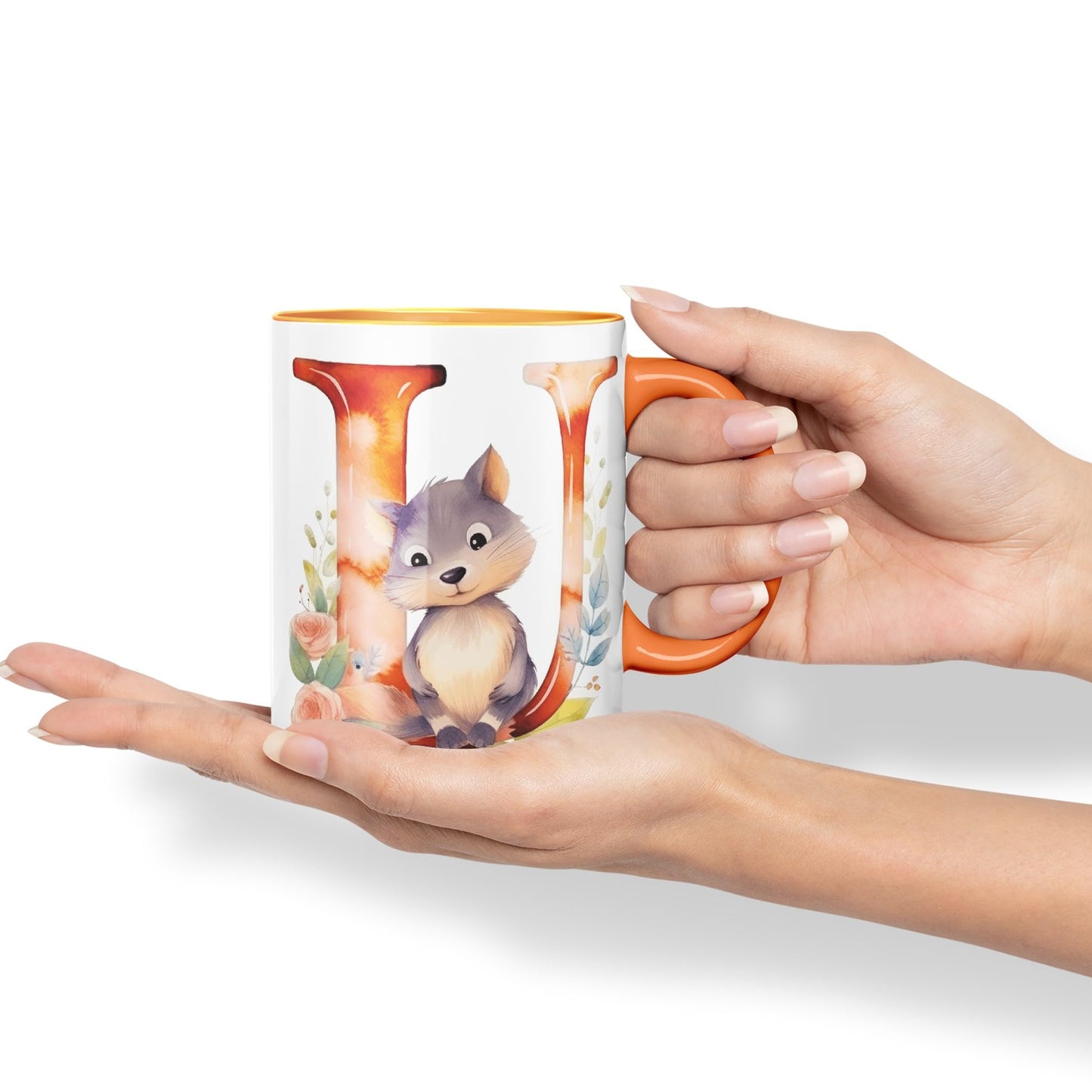 Letter U mug, Animals Alphabet Letter U Monogram animal for kids Ceramic Coloured Mug Cup for Tea Coffee Hot brew 330ml 11Oz Gift
