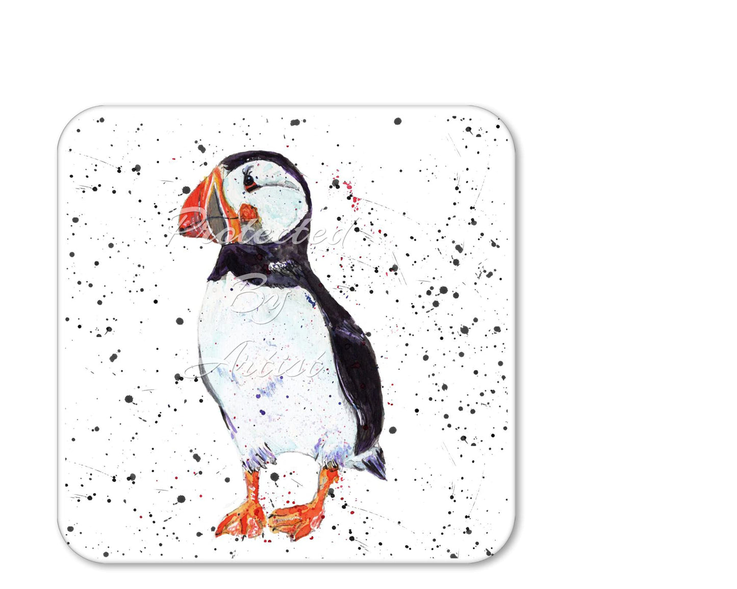 Coaster Puffin Bird Coasters Watercolour Art Gift Work Office Dining Tea coffee