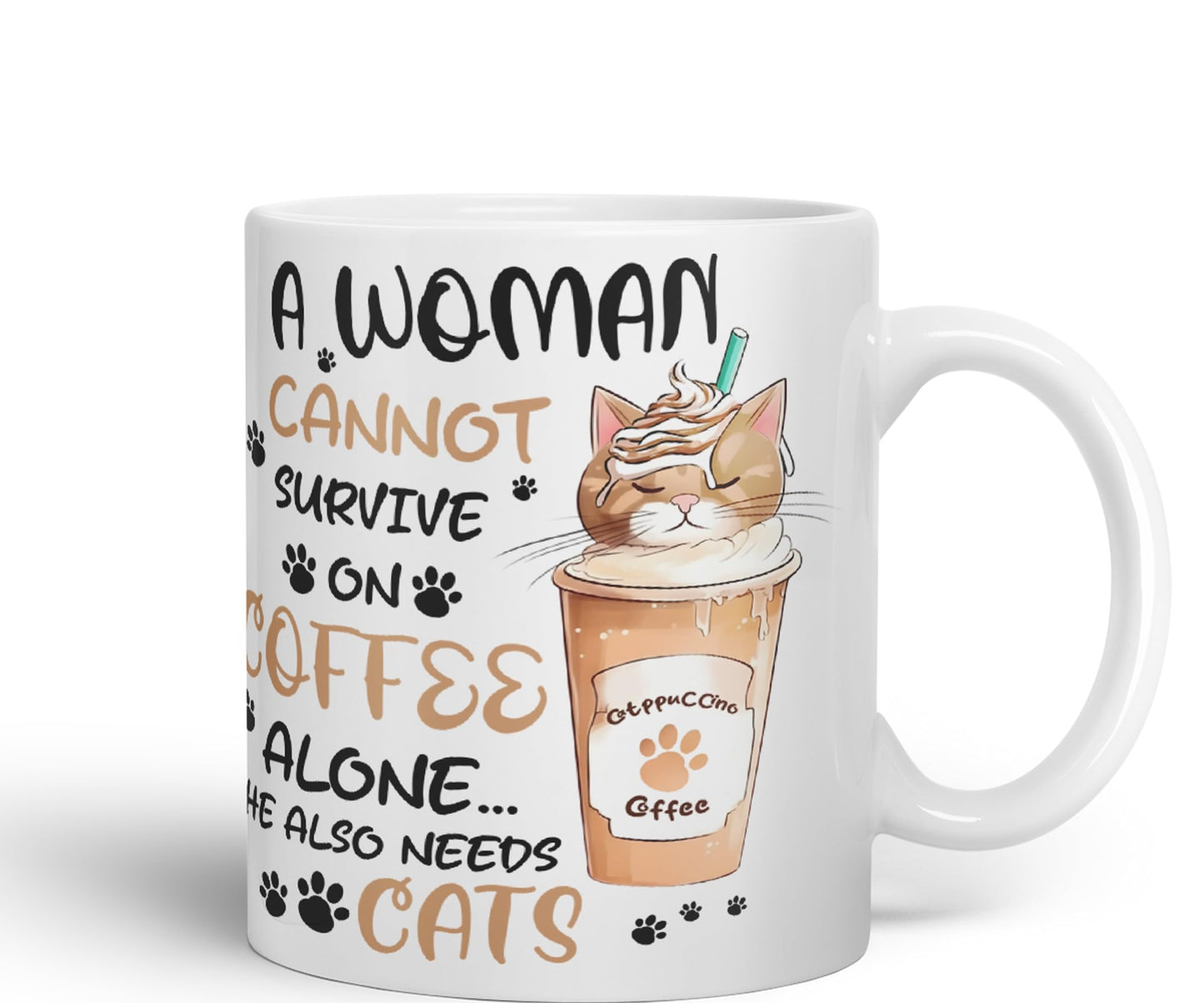 Vixar A Woman Cannot Survive on Coffee Cats Sarcastic Joke Ceramic Coloured Mug Cup for Tea Coffee Hot Brew 330ml 11Oz
