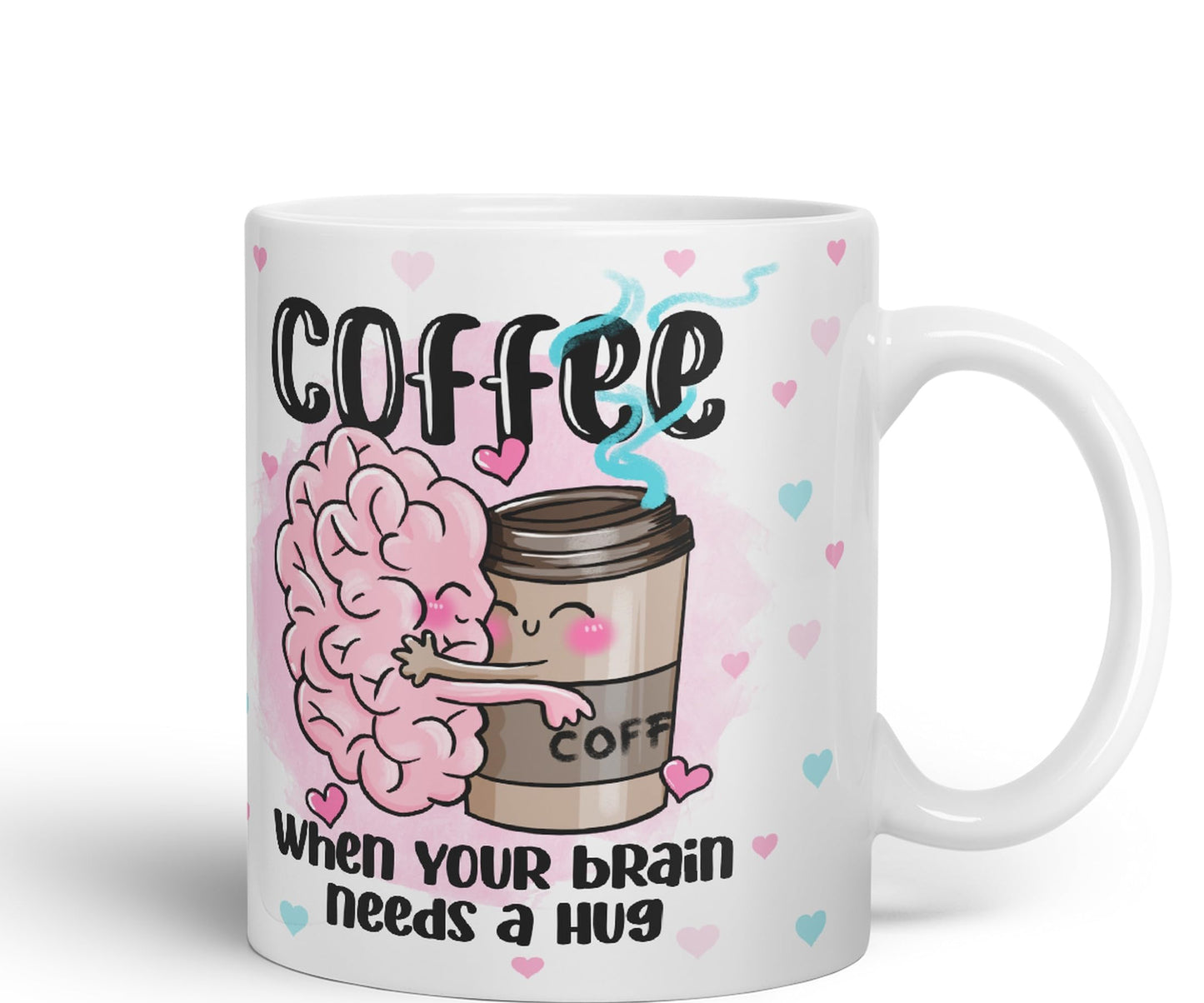 Vixar Coffee When You Brain Needs a Hug Ceramic Coloured Mug Cup Gift Tea Coffee Christmas Office Home Joke Sarcastic