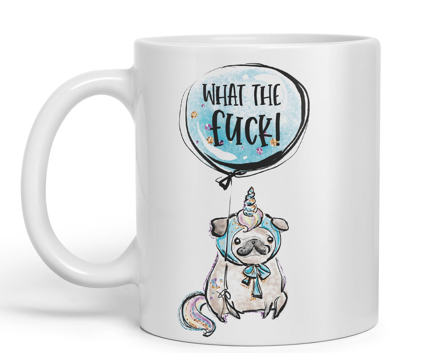 What The f…. Dog Unicorn Sarcastic Joke Gift Ceramic Coloured Mug Cup for Tea Coffee Hot Brew 330ml 11Oz