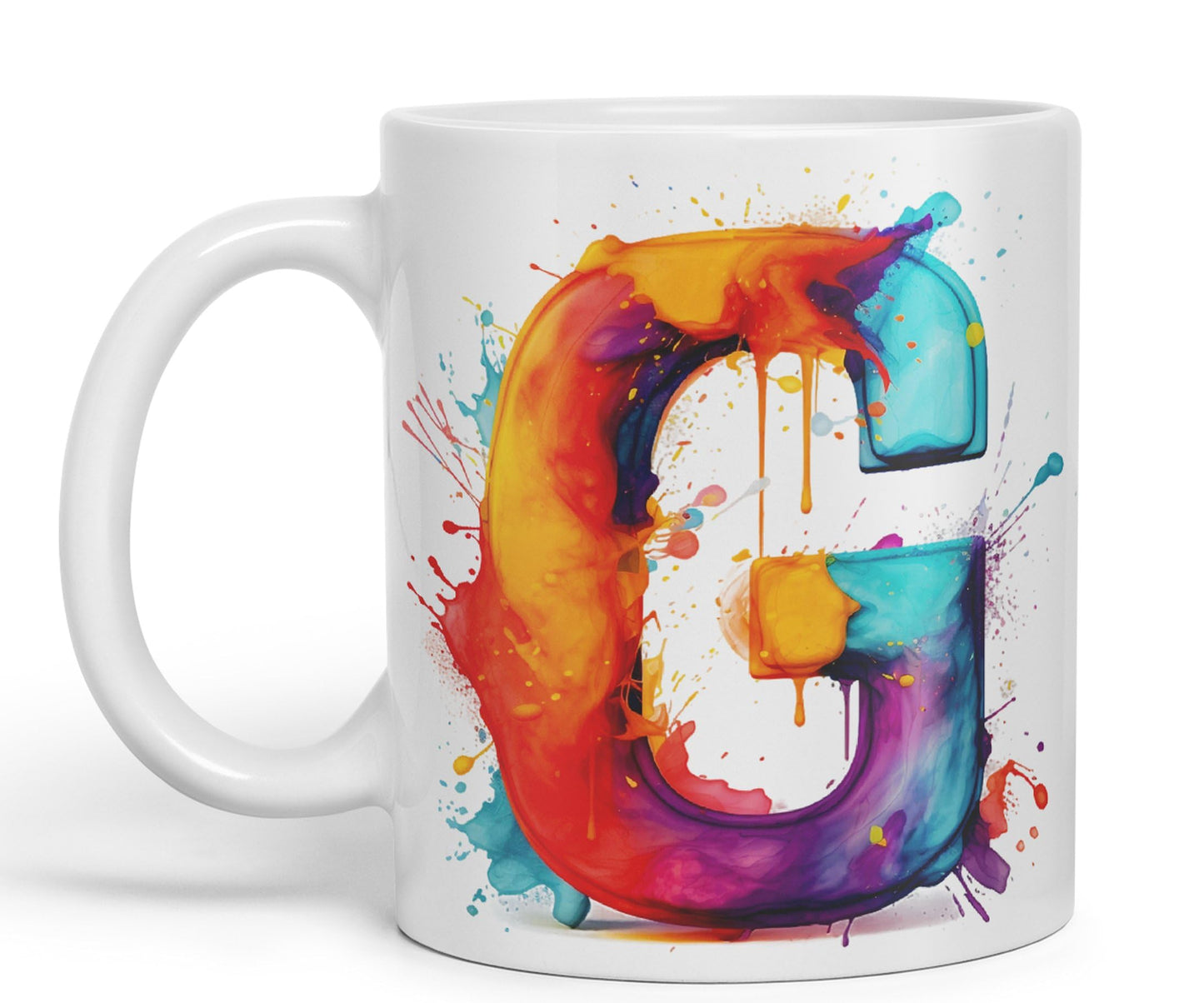 Letter G mug, Alphabet Letter G Monogram watercolour Ceramic Coloured Mug Cup for Tea Coffee Hot brew 330ml 11Oz Gift