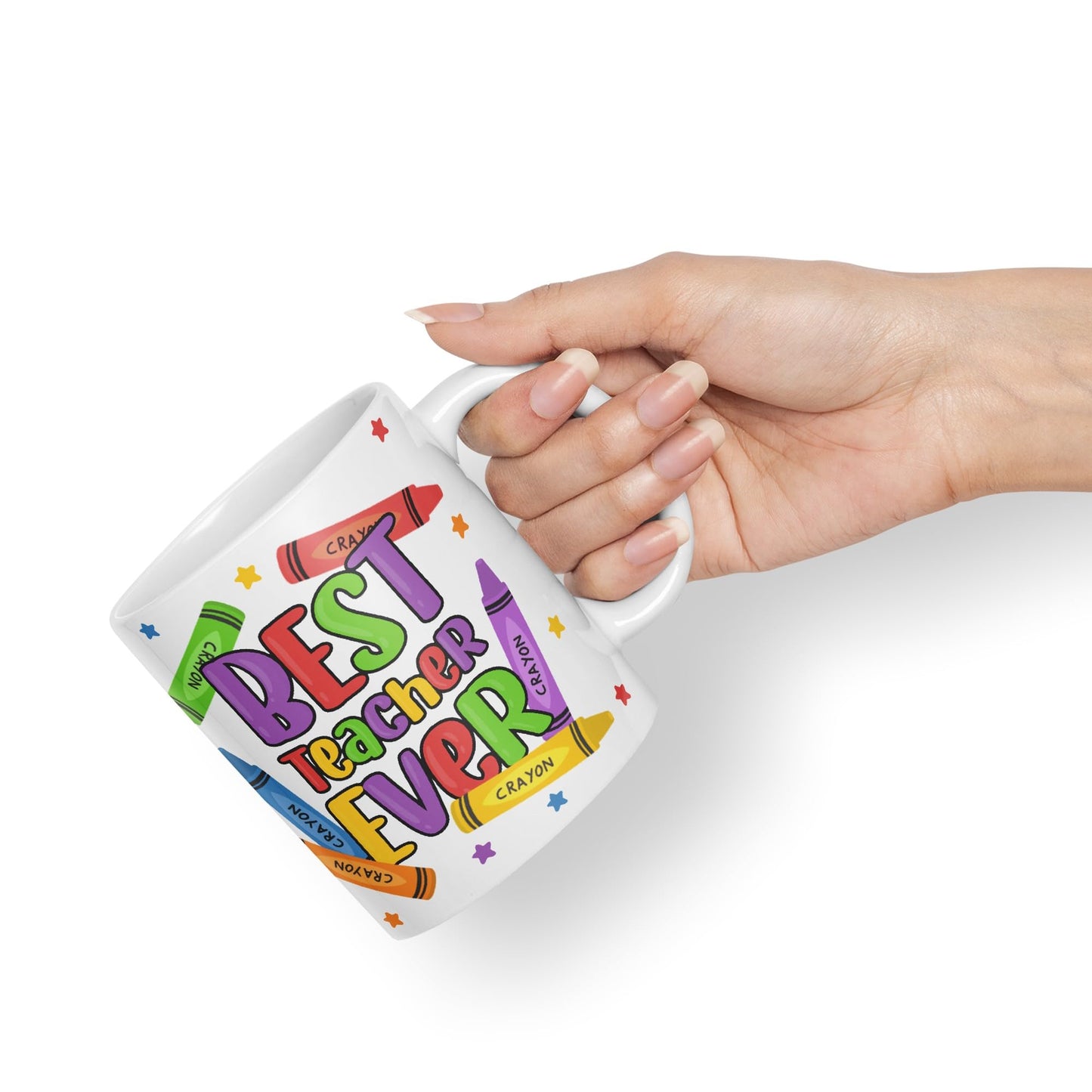 Vixar Best Teacher Ever Crayons, Ceramic 330 ml 11oz Coloured Mug Cup, Teacher Gift from Kids, School Gift, end of Year for Coffee Tea (T5)