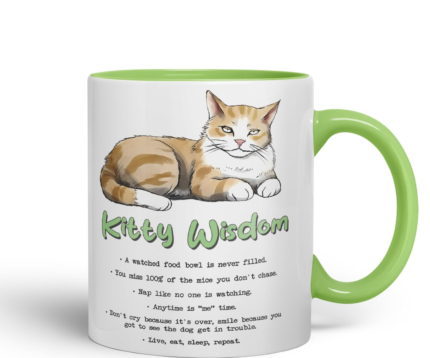 Kitty Wisdom a Watched Food… Live eat Sleep Repeat, cat Sarcastic Joke Ceramic Coloured Mug Cup for Tea Coffee Hot Brew 330ml 11Oz