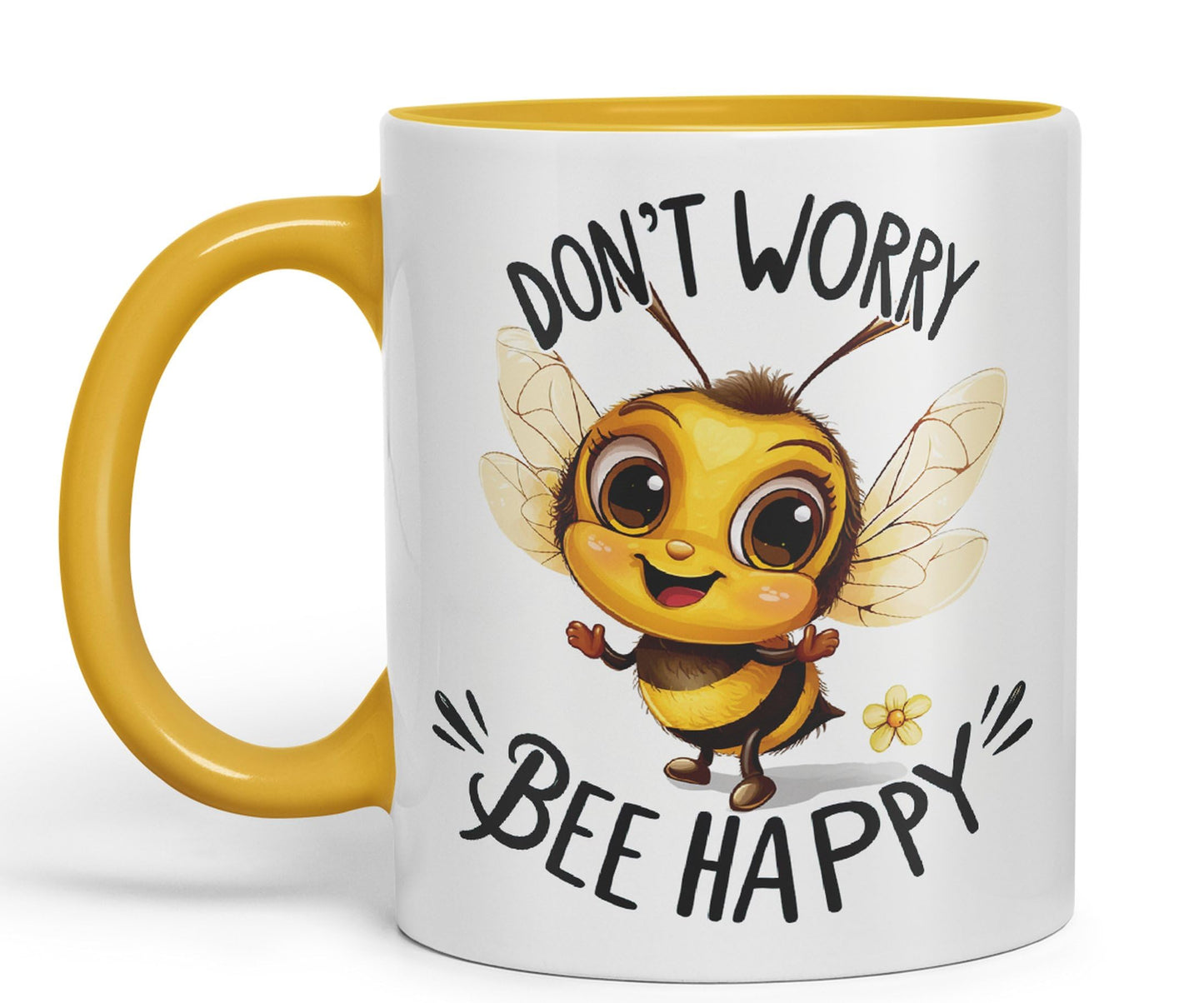 Don’t Worry Bee Happy Bees Joke sarkasm Sarcastic Ceramic Coloured Mug Cup for Tea Coffee Hot Brew 330ml 11Oz Gift