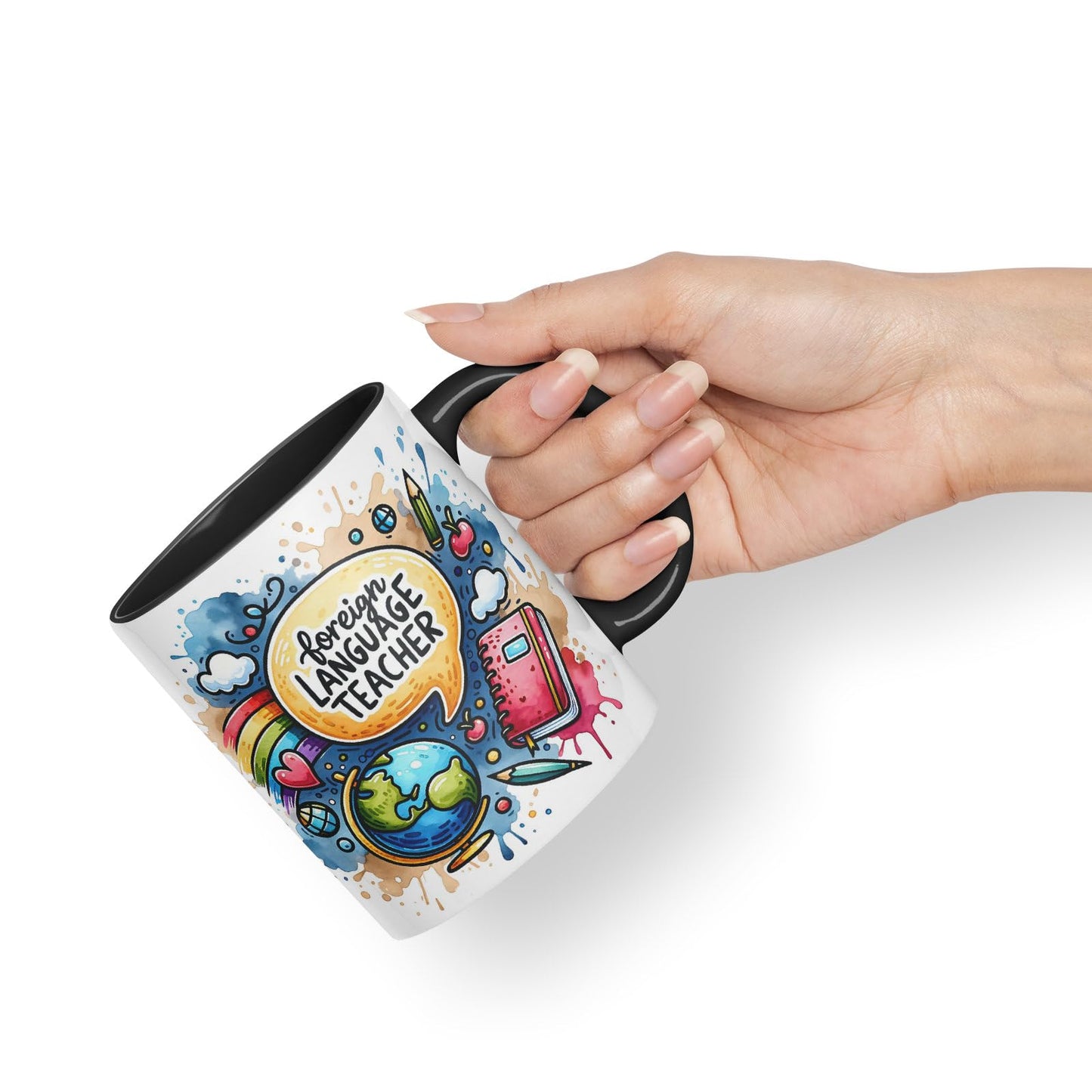 Vixar Foreign Language Teacher Teacher Mug Thank You, End of School Gift Ceramic Coloured Mug Cup for Tea Coffee Hot Brew 330ml 11Oz Gift