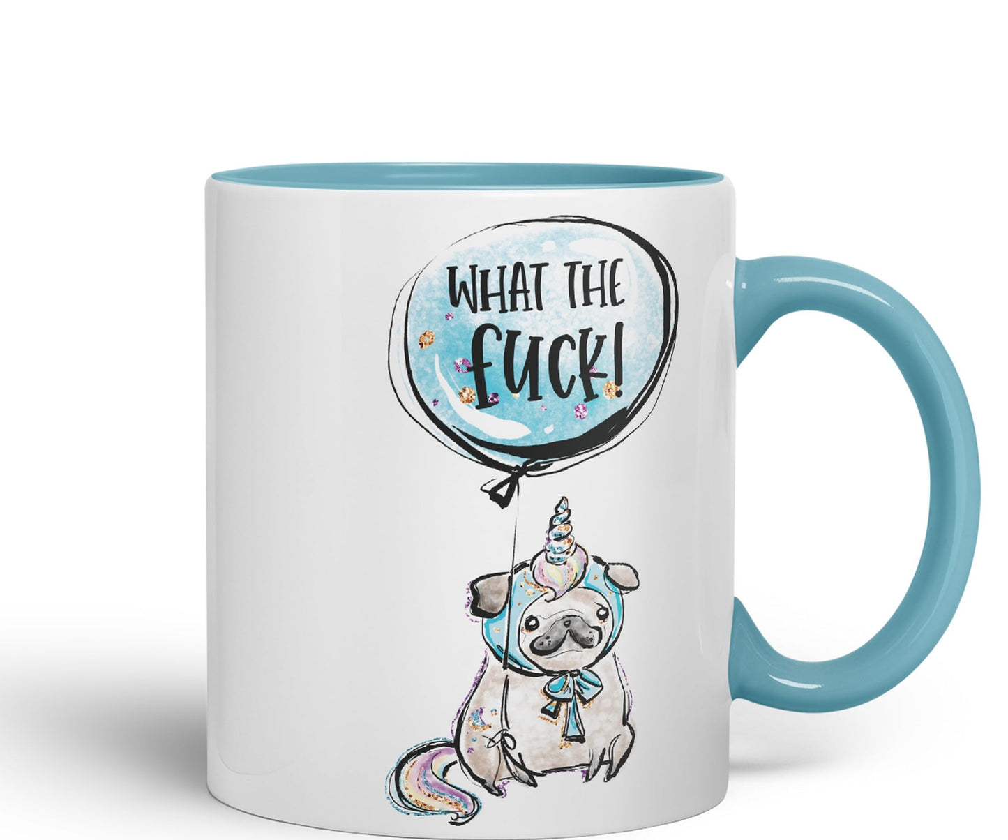 What The f…. Dog Unicorn Sarcastic Joke Gift Ceramic Coloured Mug Cup for Tea Coffee Hot Brew 330ml 11Oz