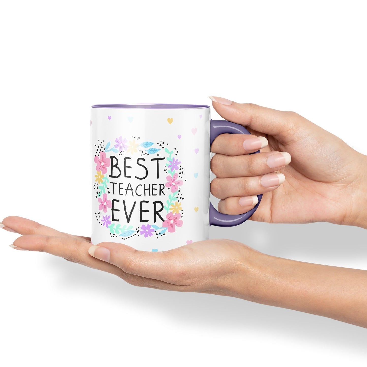 Vixar Best Teacher Ever Flowers, Ceramic 330 ml 11oz Coloured Mug Cup, Teacher Gift from Kids, School Gift, end of Year for Coffee Tea (T4)