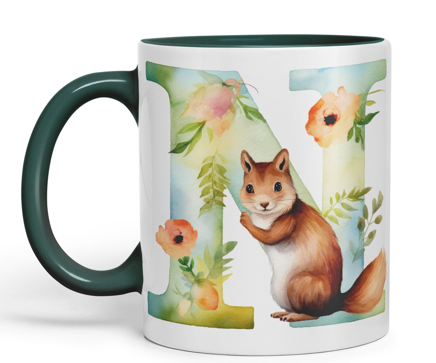 Letter N mug, Animals Alphabet Letter N Monogram animal for kids Ceramic Coloured Mug Cup for Tea Coffee Hot brew 330ml 11Oz Gift