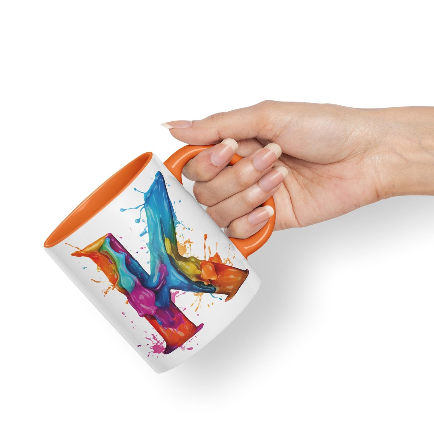 Letter K mug, Alphabet Letter K Monogram watercolour Ceramic Coloured Mug Cup for Tea Coffee Hot brew 330ml 11Oz Gift