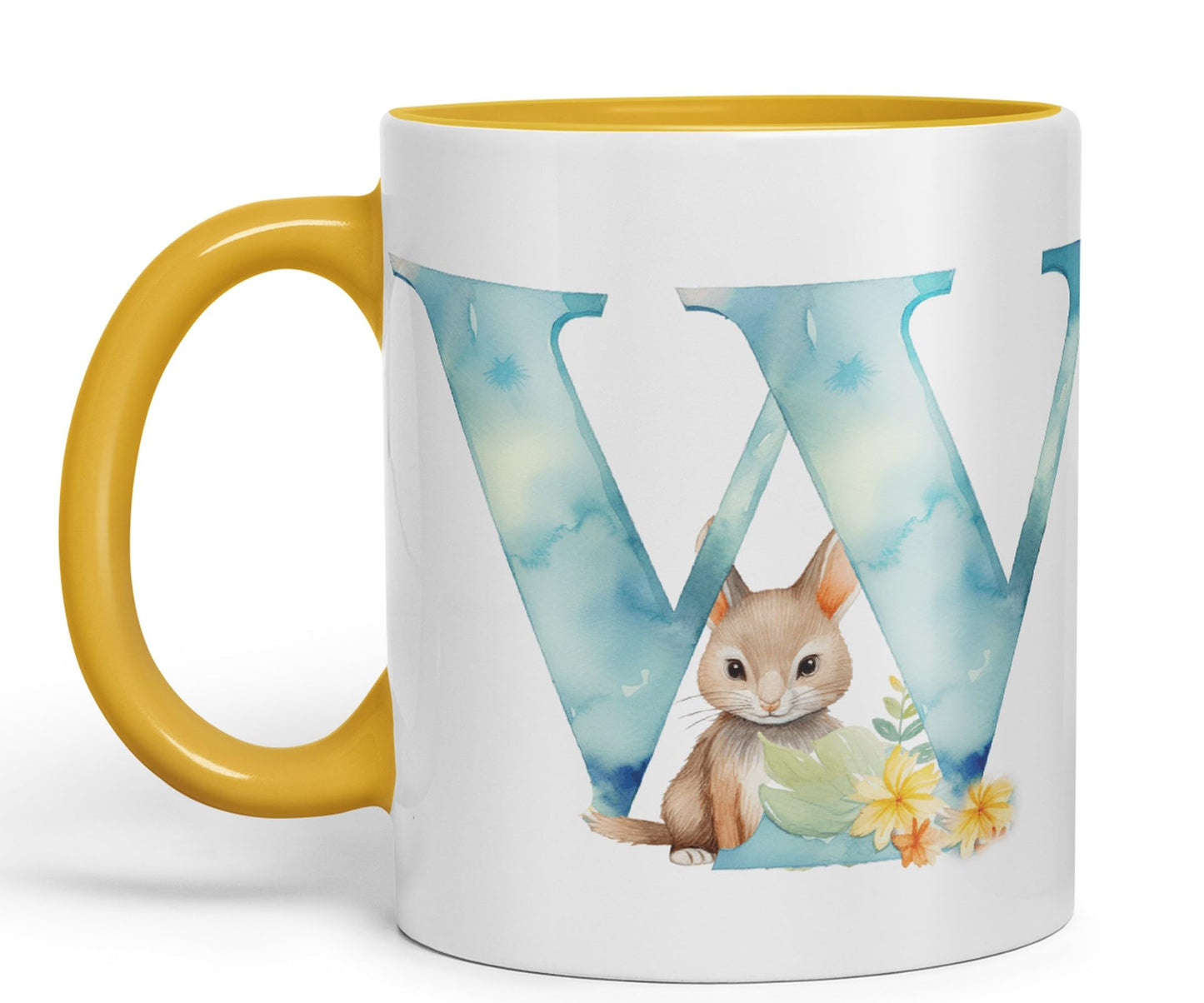 Letter W mug, Animals Alphabet Letter W Monogram animal for kids Ceramic Coloured Mug Cup for Tea Coffee Hot brew 330ml 11Oz Gift