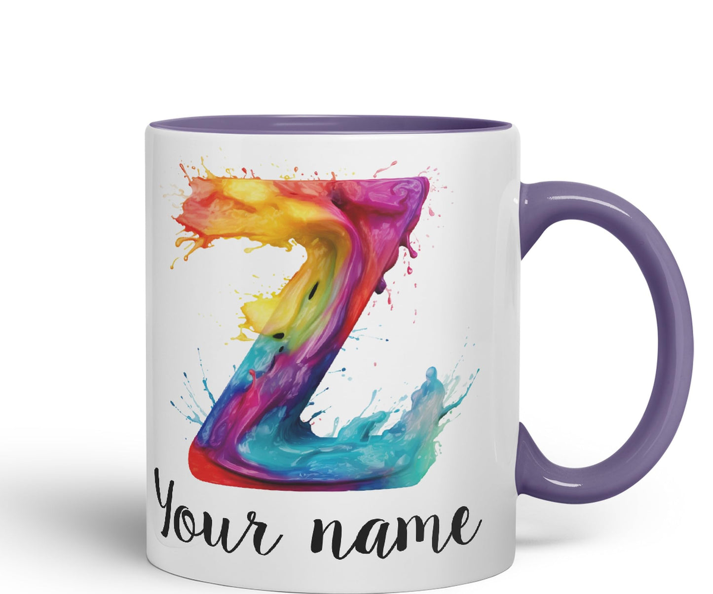 Personalised Letter Z mug, Alphabet cusomized custom Letter Z Monogram watercolour Ceramic Coloured Mug Cup for Tea Coffee Hot brew 330ml 11Oz Gift