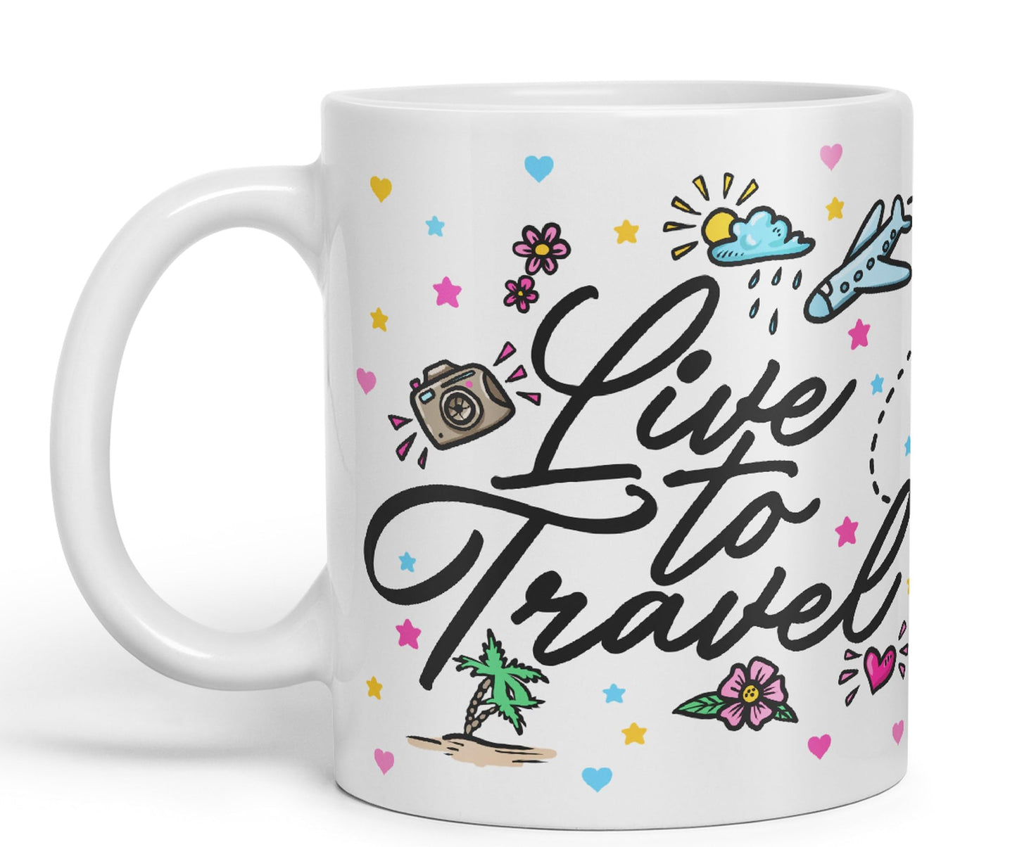 Vixar I Love Travel Live to Travel Coloured Ceramic Mug Cup Gift 330ml 11oz Work Office Tea Coffee Gift Traveler