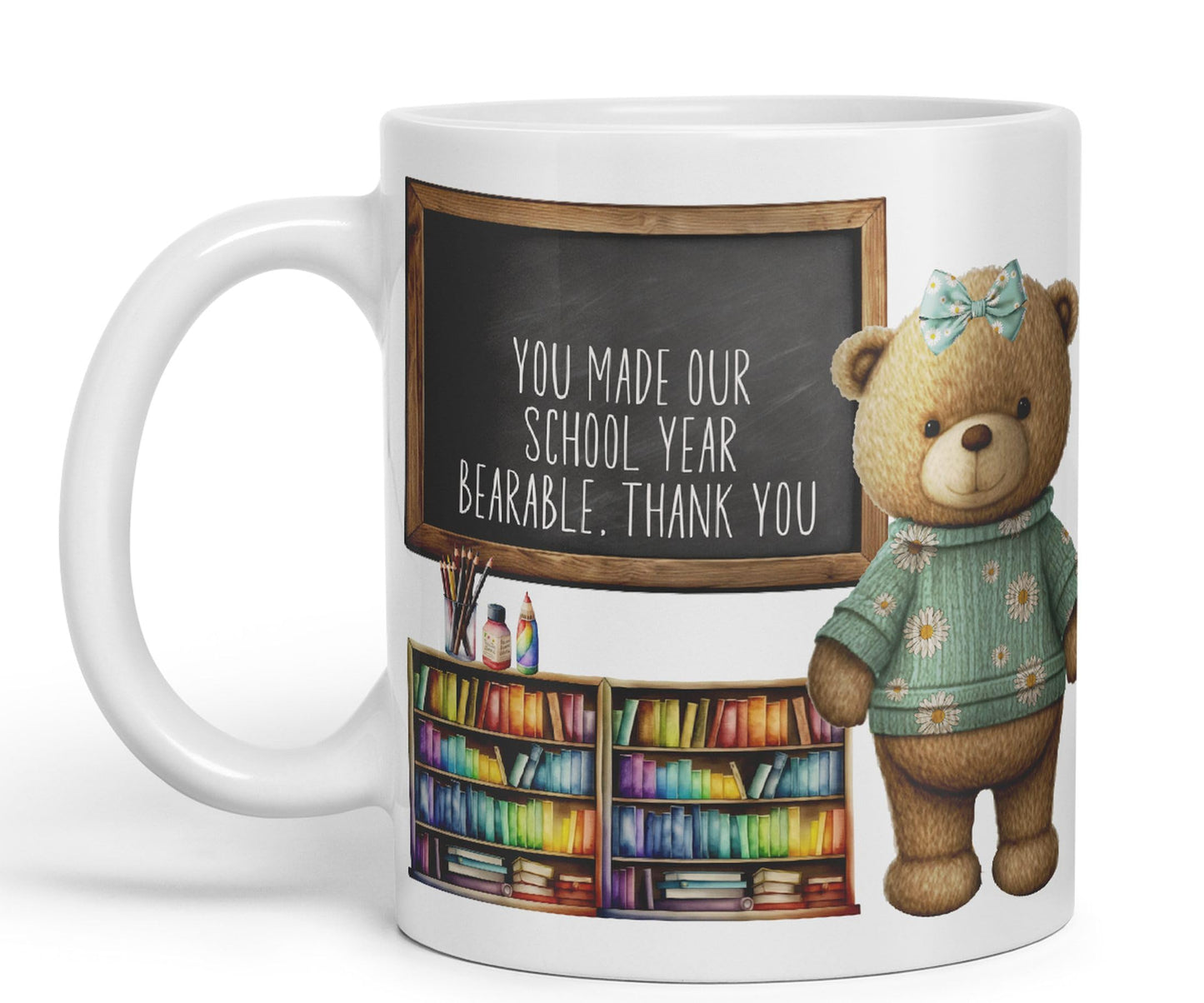 Vixar Teddy Bear Mrs Teacher Gift Women Ceramic Mug Coloured Mug Cup Gift end of School Tea Coffee