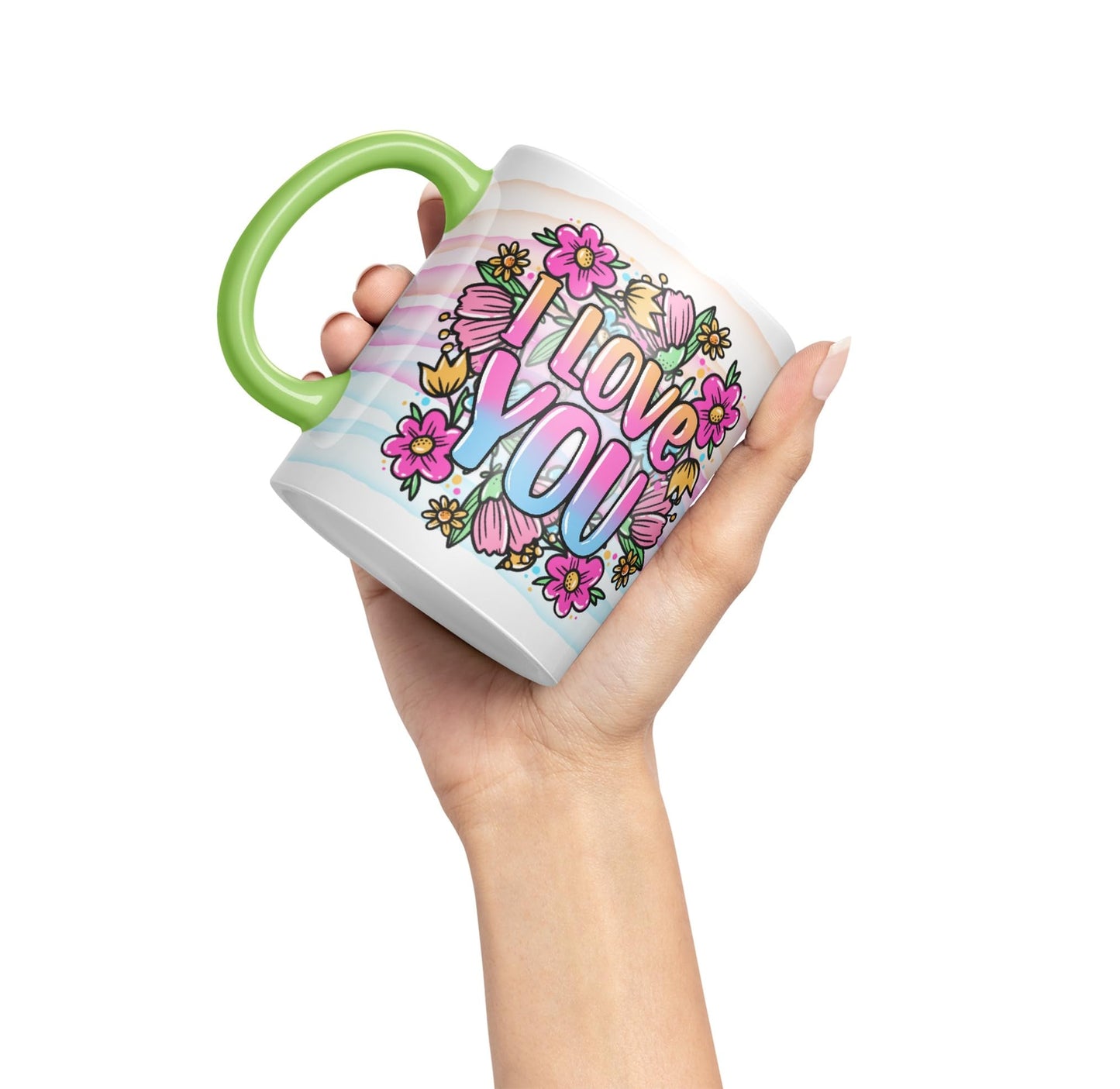 Vixar I Love You Flowers Coloured Ceramic Mug Cup Gift 330ml 11oz Work Office Tea Coffee Valentines