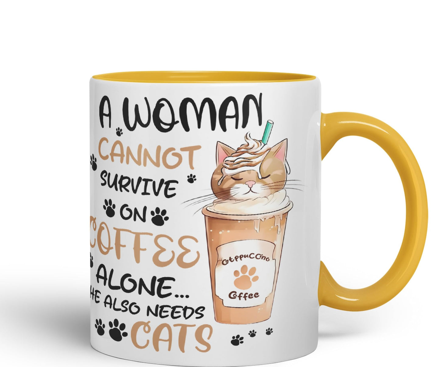 Vixar A Woman Cannot Survive on Coffee Cats Sarcastic Joke Ceramic Coloured Mug Cup for Tea Coffee Hot Brew 330ml 11Oz
