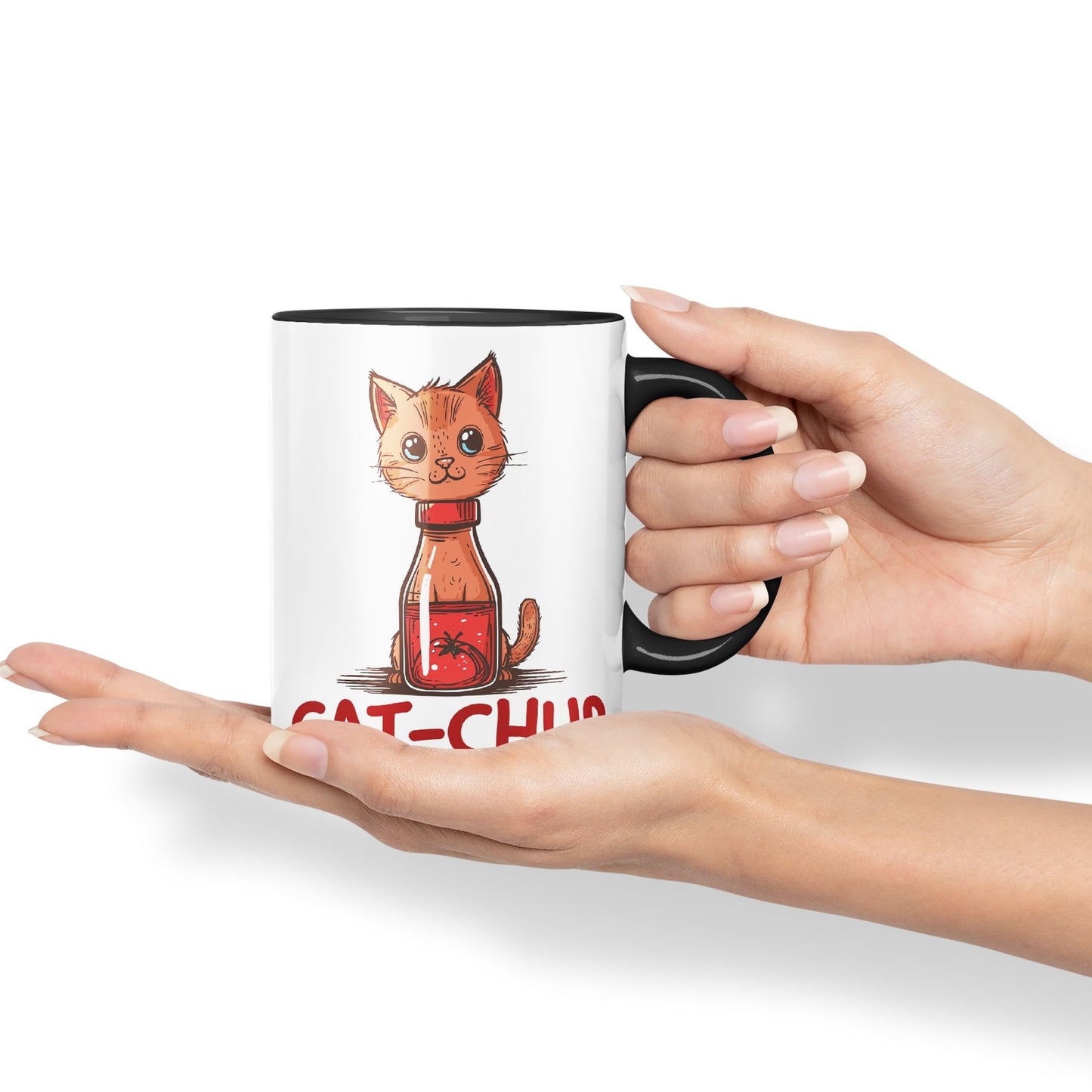Cat-Chup, Cat Kitten Joke sarkasm Sarcastic Ceramic Coloured Mug Cup for Tea Coffee Hot Brew 330ml 11Oz Gift