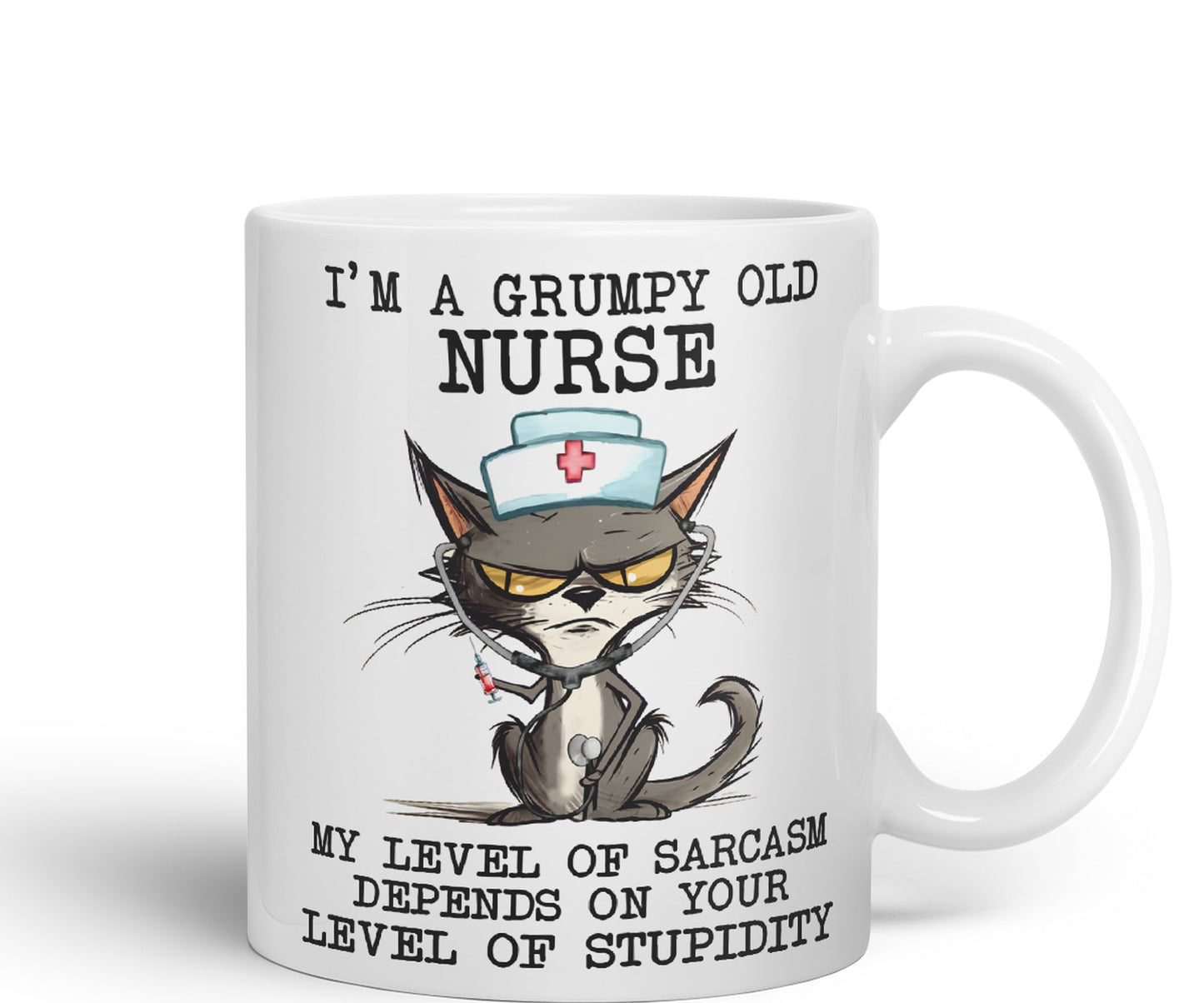 Vixar I'm A Grumpy Old Nurse My Level of Sarcasm Depends on Your Level of Stupidity Cats Sarcastic Joke Ceramic Coloured Mug Cup for Tea Coffee Hot Brew 330ml 11Oz