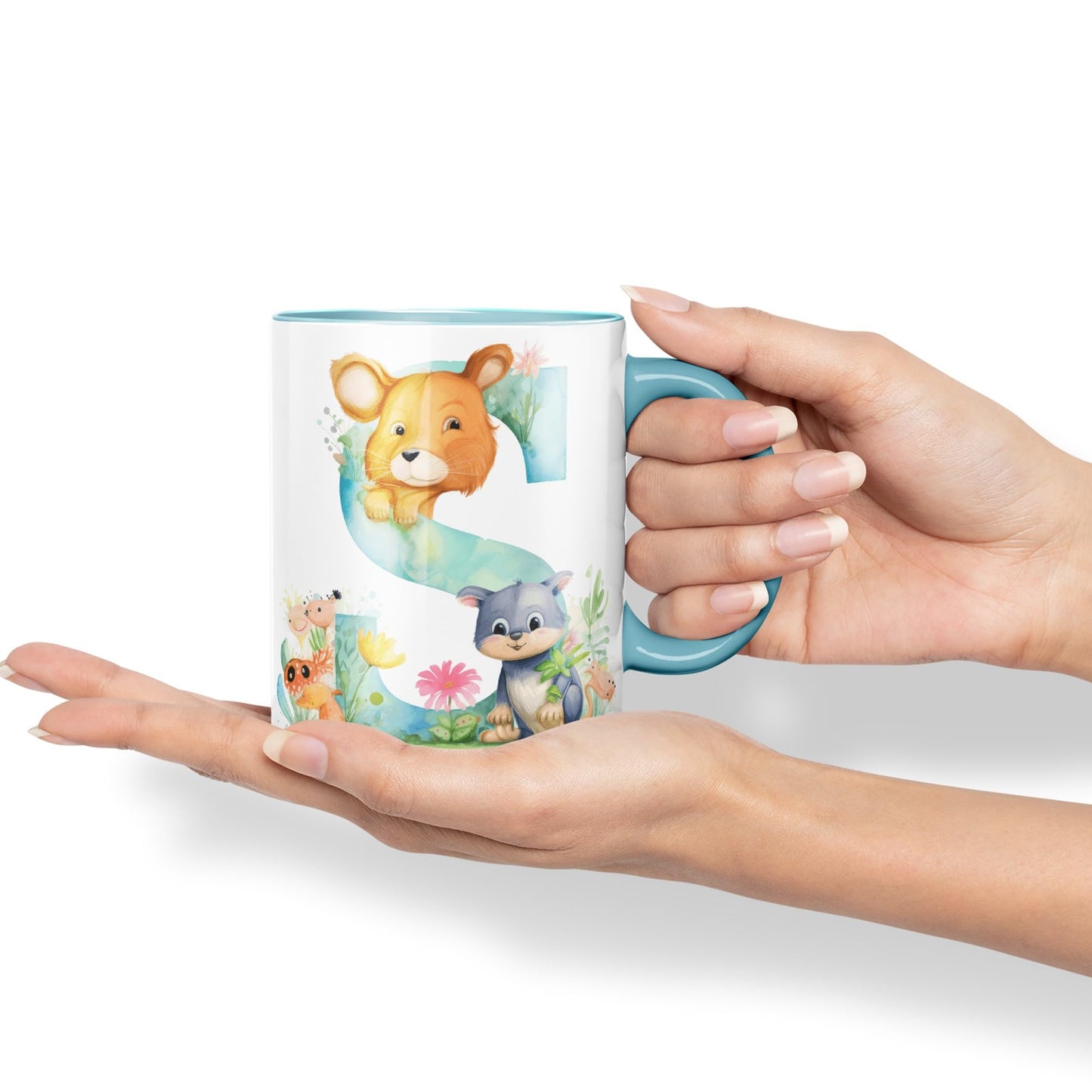 Letter S mug, Animals Alphabet Letter S Monogram animal for kids Ceramic Coloured Mug Cup for Tea Coffee Hot brew 330ml 11Oz Gift