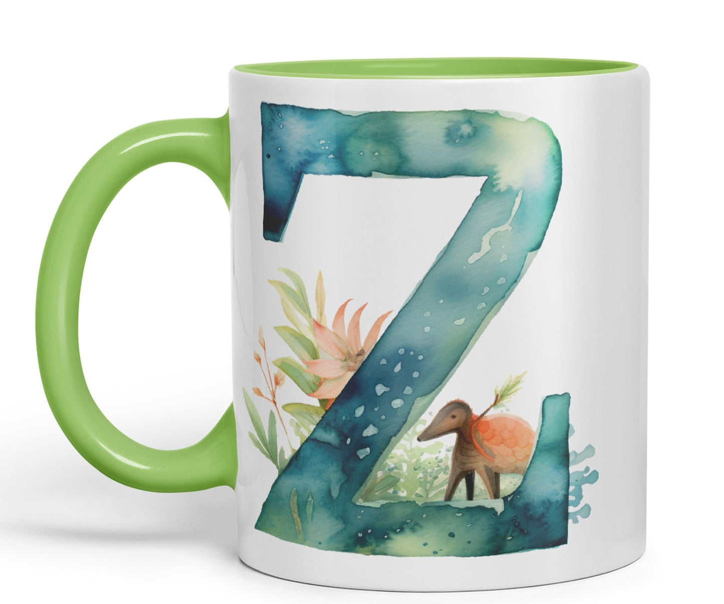 Letter Z mug, Animals Alphabet Letter Z Monogram animal for kids Ceramic Coloured Mug Cup for Tea Coffee Hot brew 330ml 11Oz Gift