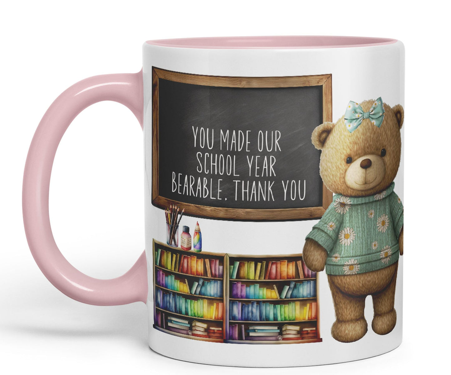 Vixar Teddy Bear Mrs Teacher Gift Women Ceramic Mug Coloured Mug Cup Gift end of School Tea Coffee