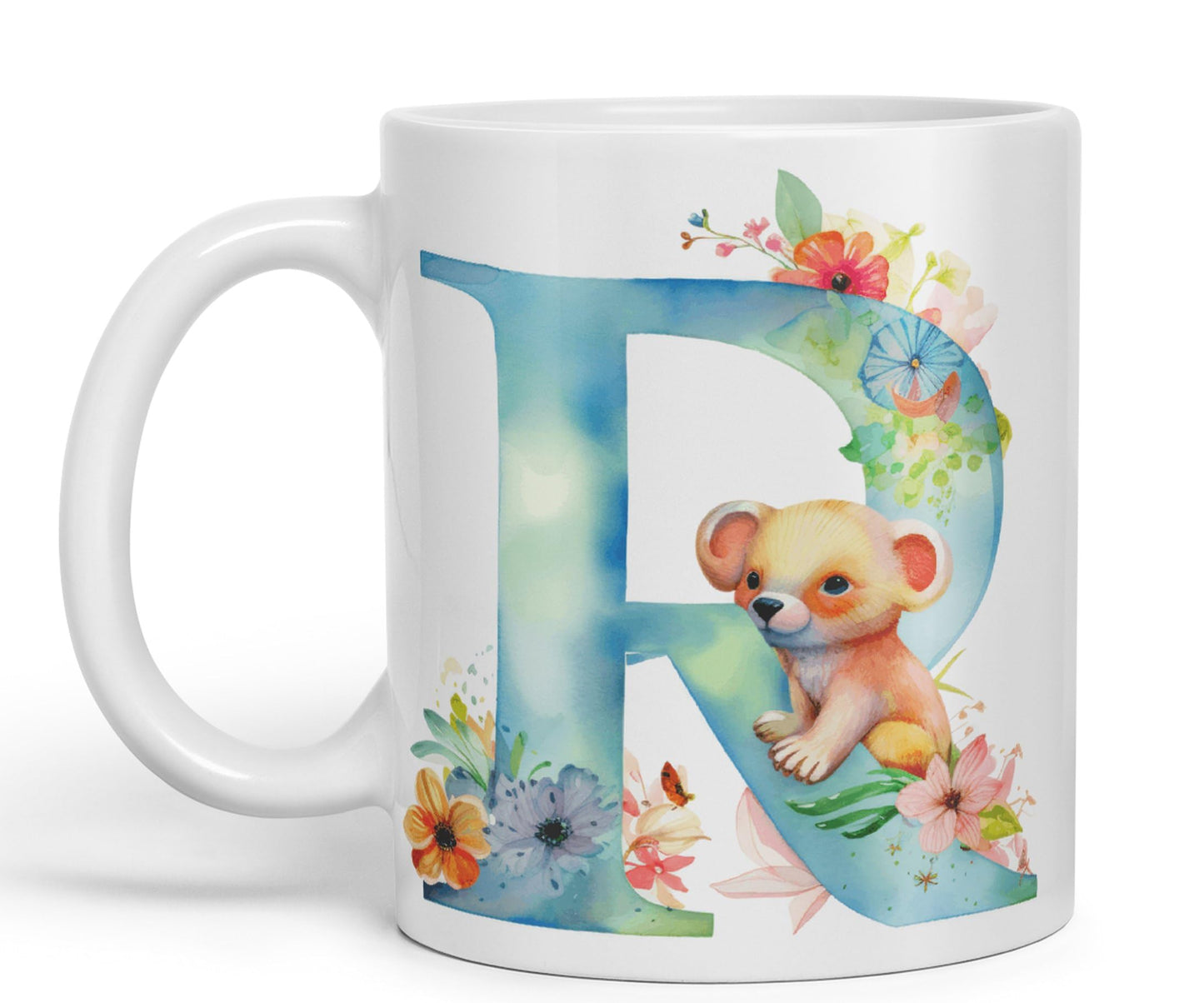 Letter R mug, Animals Alphabet Letter R Monogram animal for kids Ceramic Coloured Mug Cup for Tea Coffee Hot brew 330ml 11Oz Gift