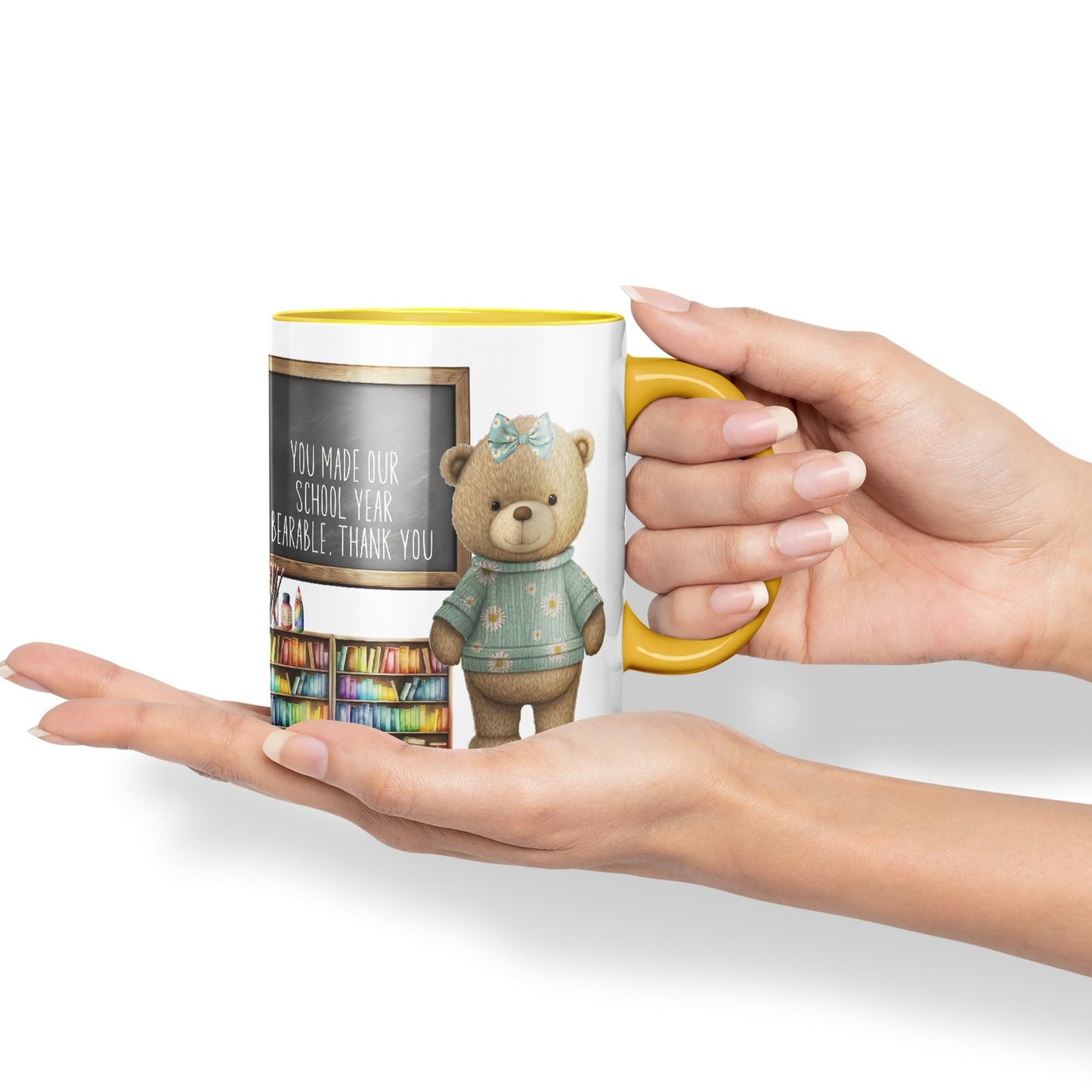 Vixar Teddy Bear Mrs Teacher Gift Women Ceramic Mug Coloured Mug Cup Gift end of School Tea Coffee