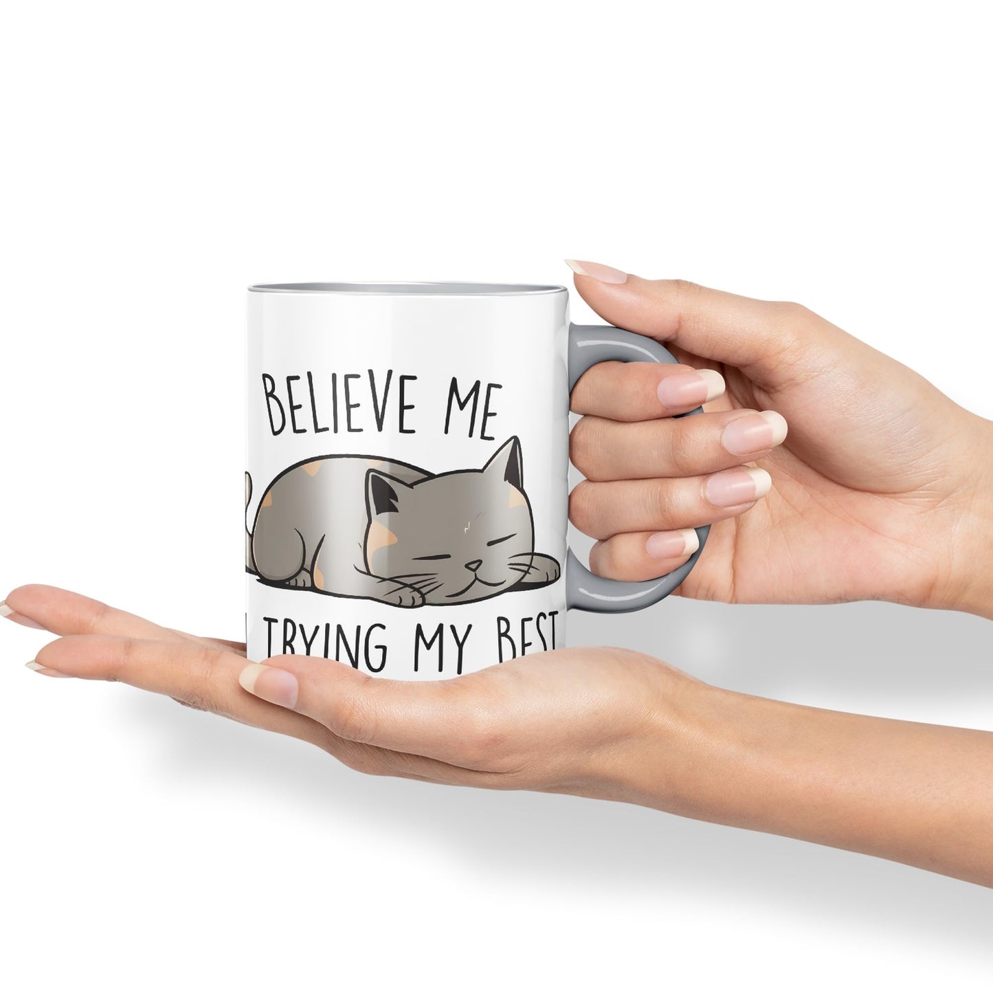 Vixar Belive Me I'm Trying My Best Cats Sarcastic Joke Ceramic Coloured Mug Cup for Tea Coffee Hot Brew 330ml 11oz