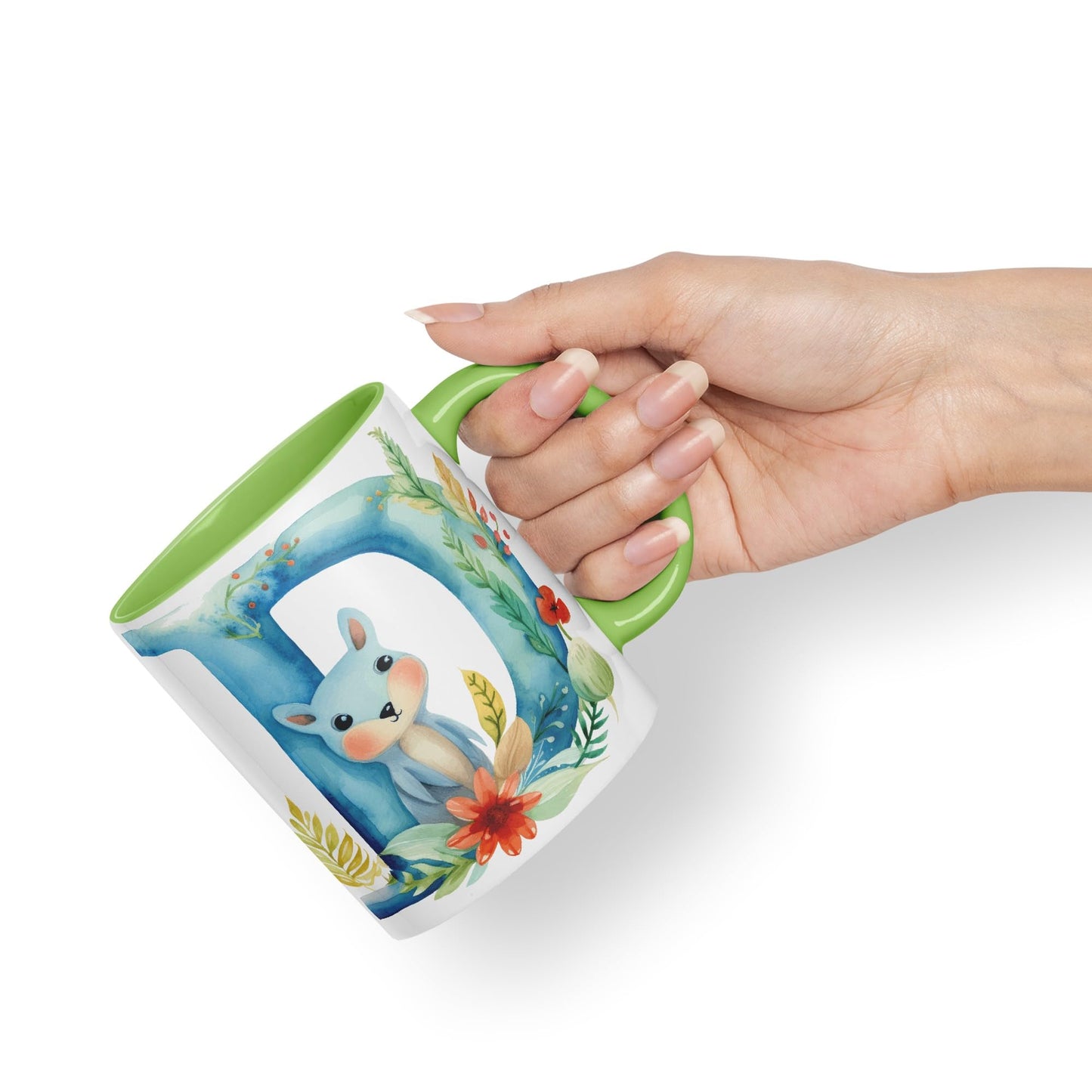 Letter D mug, Animals Alphabet Letter D Monogram animal for kids Ceramic Coloured Mug Cup for Tea Coffee Hot brew 330ml 11Oz Gift