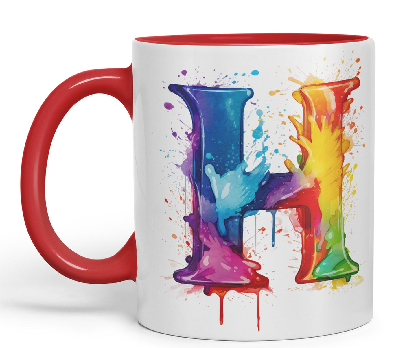 Letter H mug, Alphabet Letter H Monogram watercolour Ceramic Coloured Mug Cup for Tea Coffee Hot brew 330ml 11Oz Gift