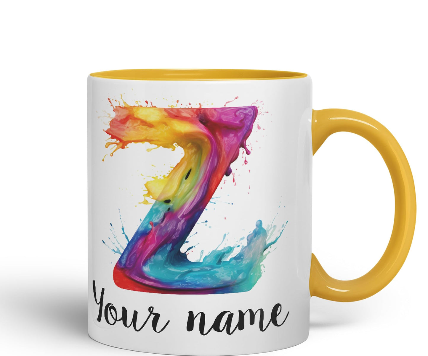 Personalised Letter Z mug, Alphabet cusomized custom Letter Z Monogram watercolour Ceramic Coloured Mug Cup for Tea Coffee Hot brew 330ml 11Oz Gift