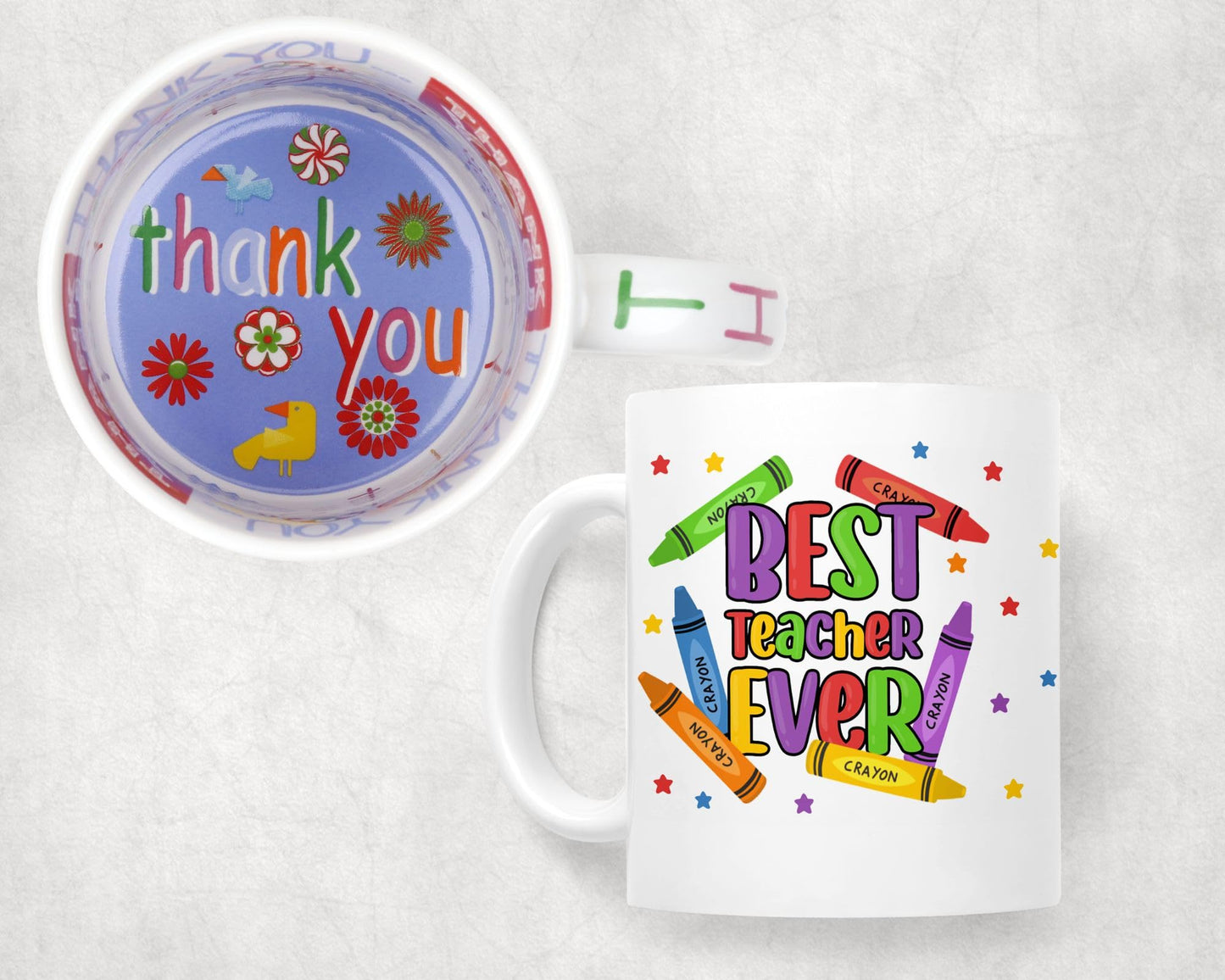 Vixar Best Teacher Ever Crayons, Ceramic 330 ml 11oz Coloured Mug Cup, Teacher Gift from Kids, School Gift, end of Year for Coffee Tea (T5)