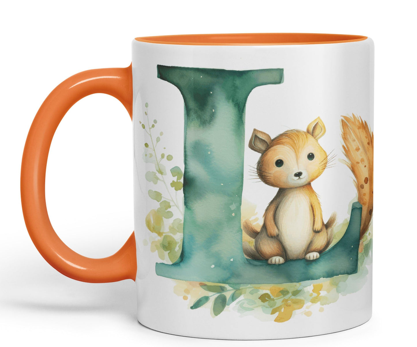 Letter L mug, Animals Alphabet Letter L Monogram animal for kids Ceramic Coloured Mug Cup for Tea Coffee Hot brew 330ml 11Oz Gift