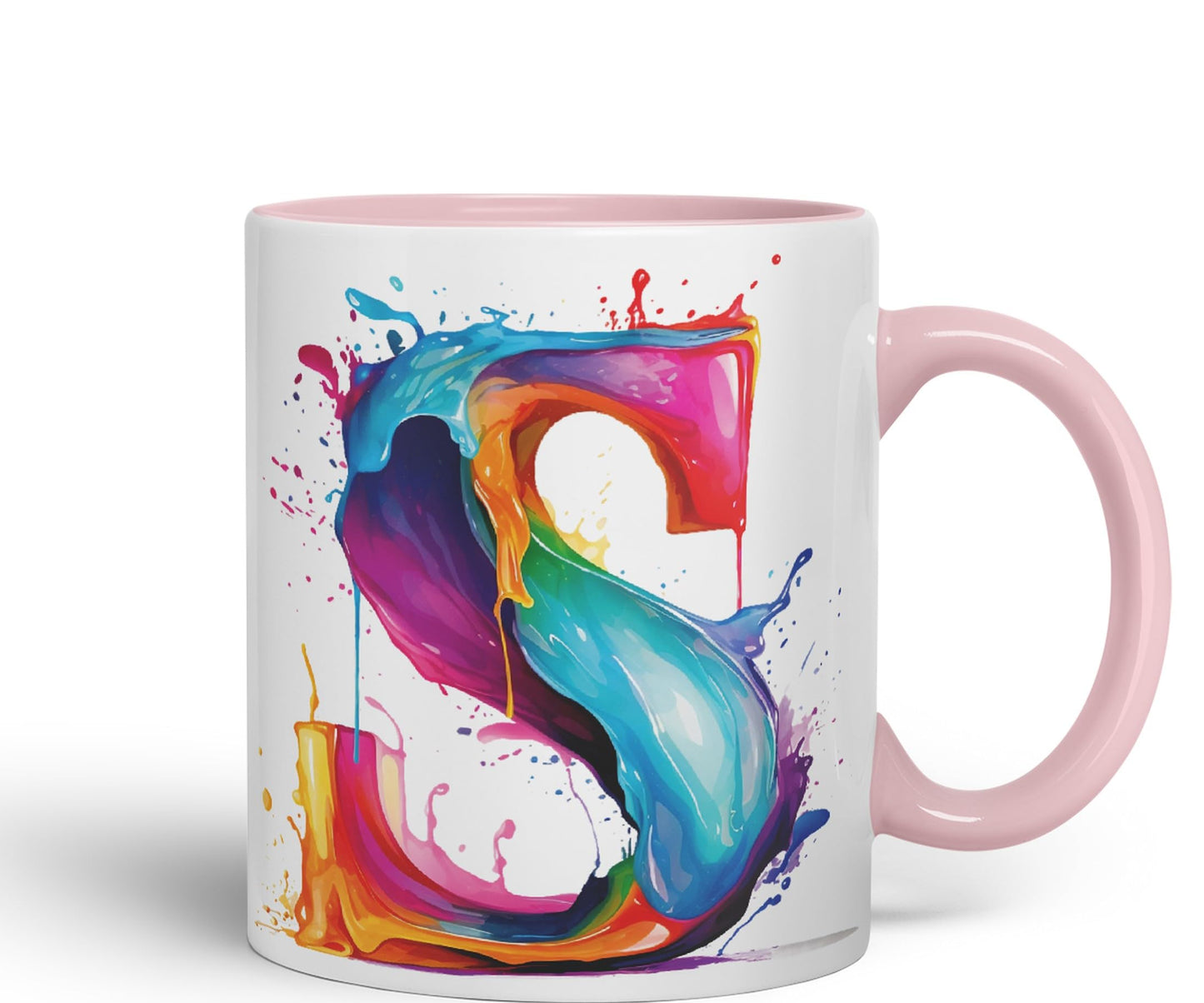 Letter S mug, Alphabet Letter S Monogram watercolour Ceramic Coloured Mug Cup for Tea Coffee Hot brew 330ml 11Oz Gift