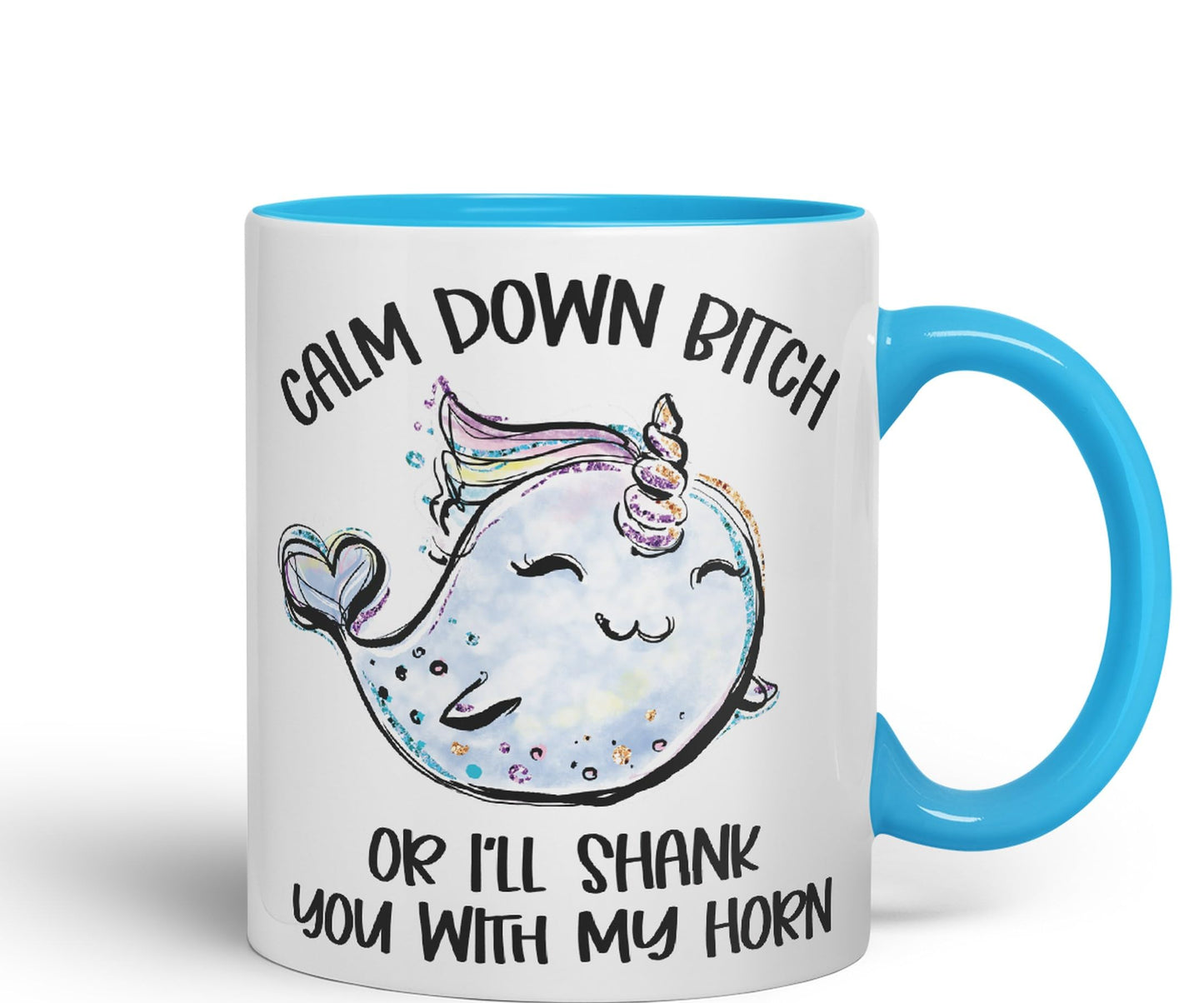 Vixar Unicorn Calm Down B... or I'll Shank You with My Horn Ceramic Coloured Mug Cup Gift Tea Coffee Christmas Office Home Sarcastic Joke