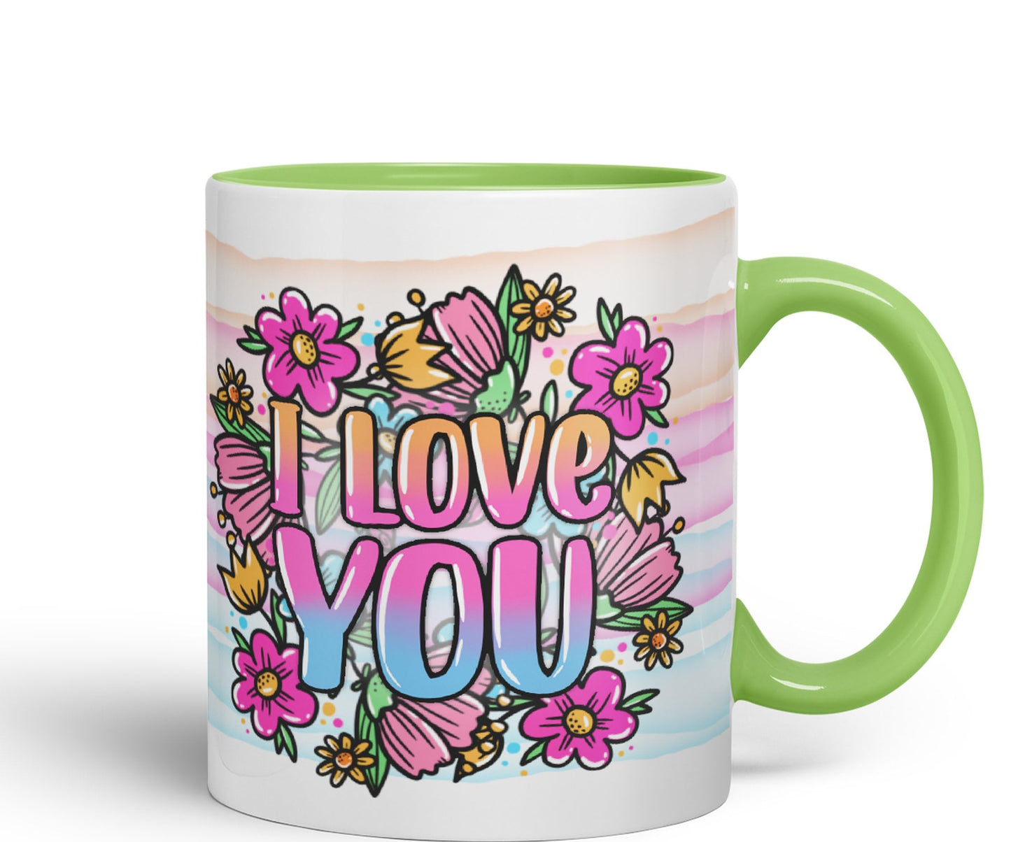 Vixar I Love You Flowers Coloured Ceramic Mug Cup Gift 330ml 11oz Work Office Tea Coffee Valentines