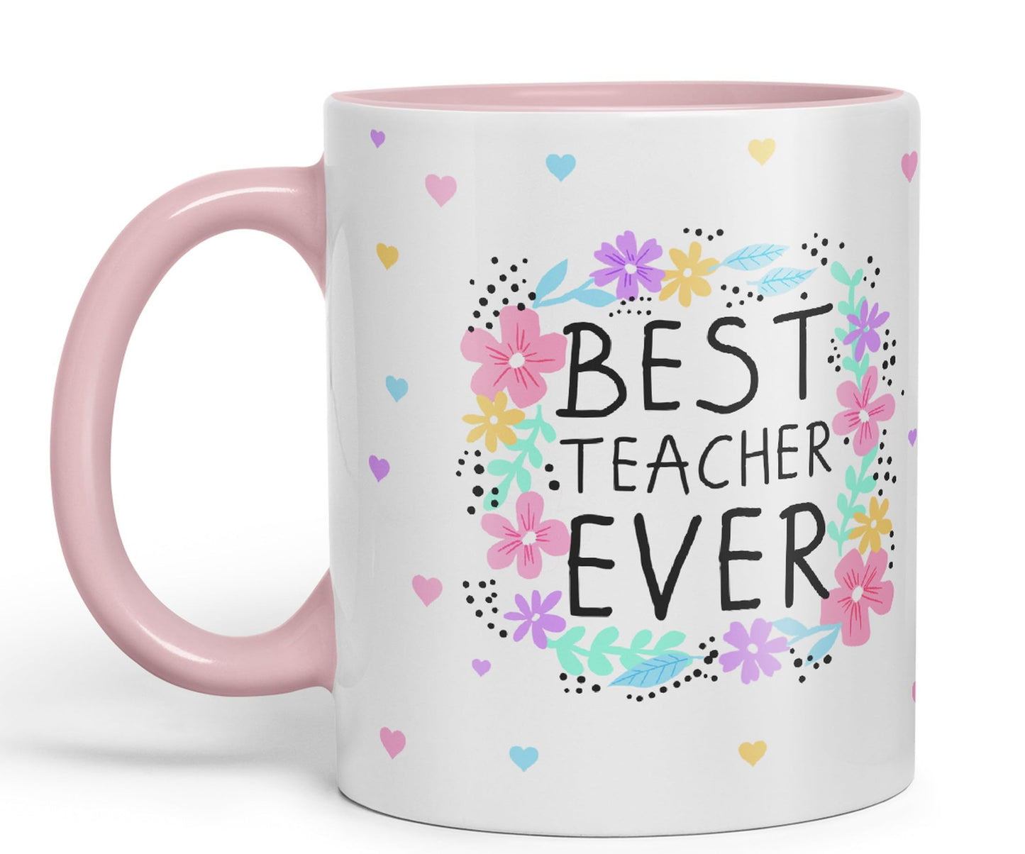 Vixar Best Teacher Ever Flowers, Ceramic 330 ml 11oz Coloured Mug Cup, Teacher Gift from Kids, School Gift, end of Year for Coffee Tea (T4)