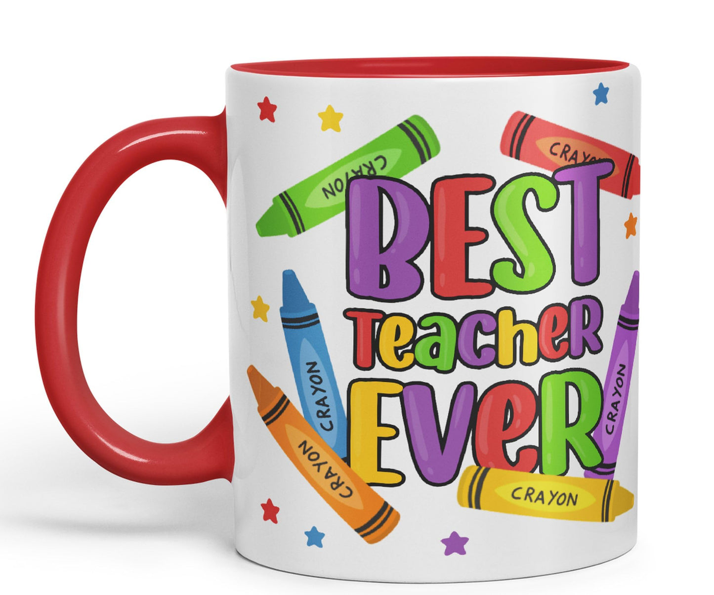 Vixar Best Teacher Ever Crayons, Ceramic 330 ml 11oz Coloured Mug Cup, Teacher Gift from Kids, School Gift, end of Year for Coffee Tea (T5)