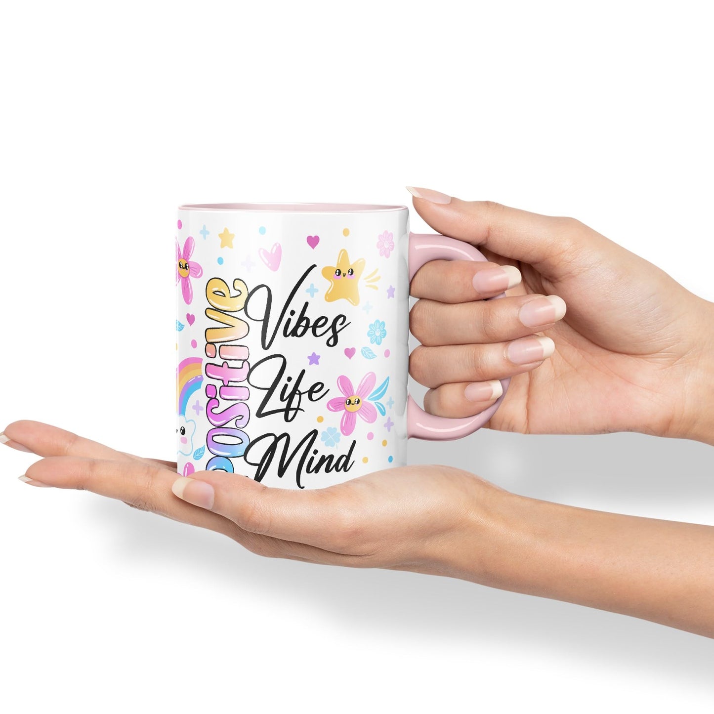 Positive Vibes Life Mind Presents Coloured Ceramic Mug Cup Gift 330ml 11oz Work Office Tea Coffee Gift