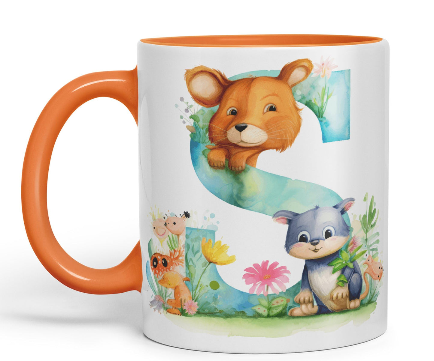 Letter S mug, Animals Alphabet Letter S Monogram animal for kids Ceramic Coloured Mug Cup for Tea Coffee Hot brew 330ml 11Oz Gift
