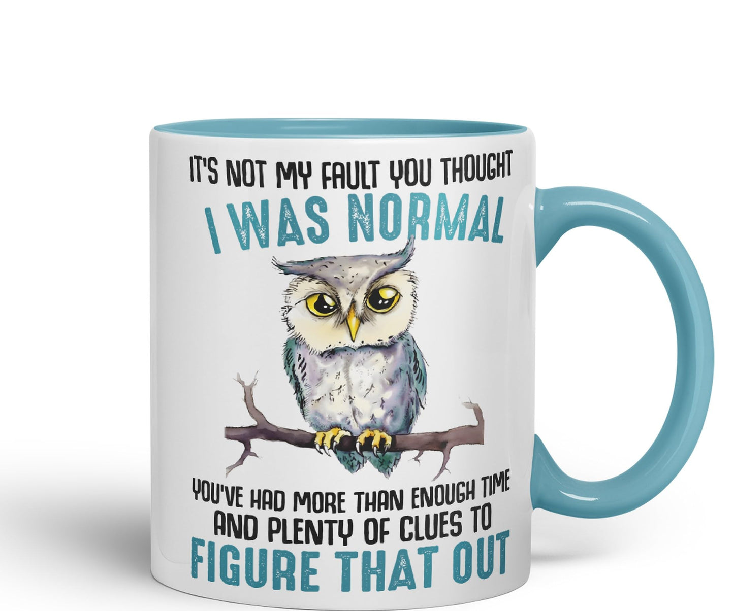 It's Not My Fault YouThought I was Normal, Owl Sarcastic Joke Ceramic Coloured Mug Cup for Tea Coffee Hot Brew 330ml 11Oz