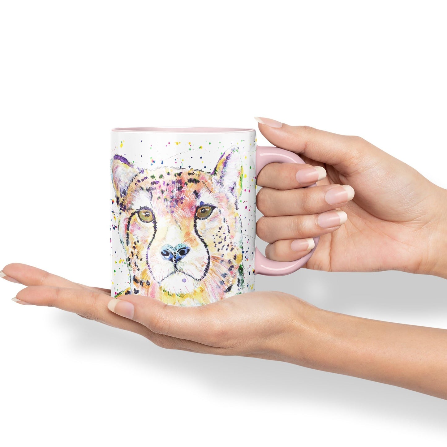 Cheatah Big Cat Safari animals Watercolour Ceramic Coloured Mug Cup for Tea Coffee Hot brew 330ml 11Oz Gift