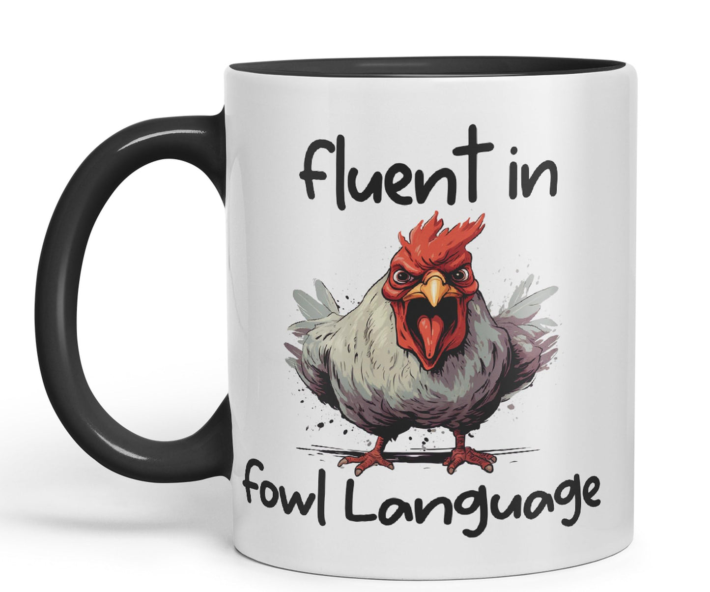 Fluent in Fowl Language Rooster cockerel Joke sarkasm Sarcastic Ceramic Coloured Mug Cup for Tea Coffee Hot Brew 330ml 11Oz Gift