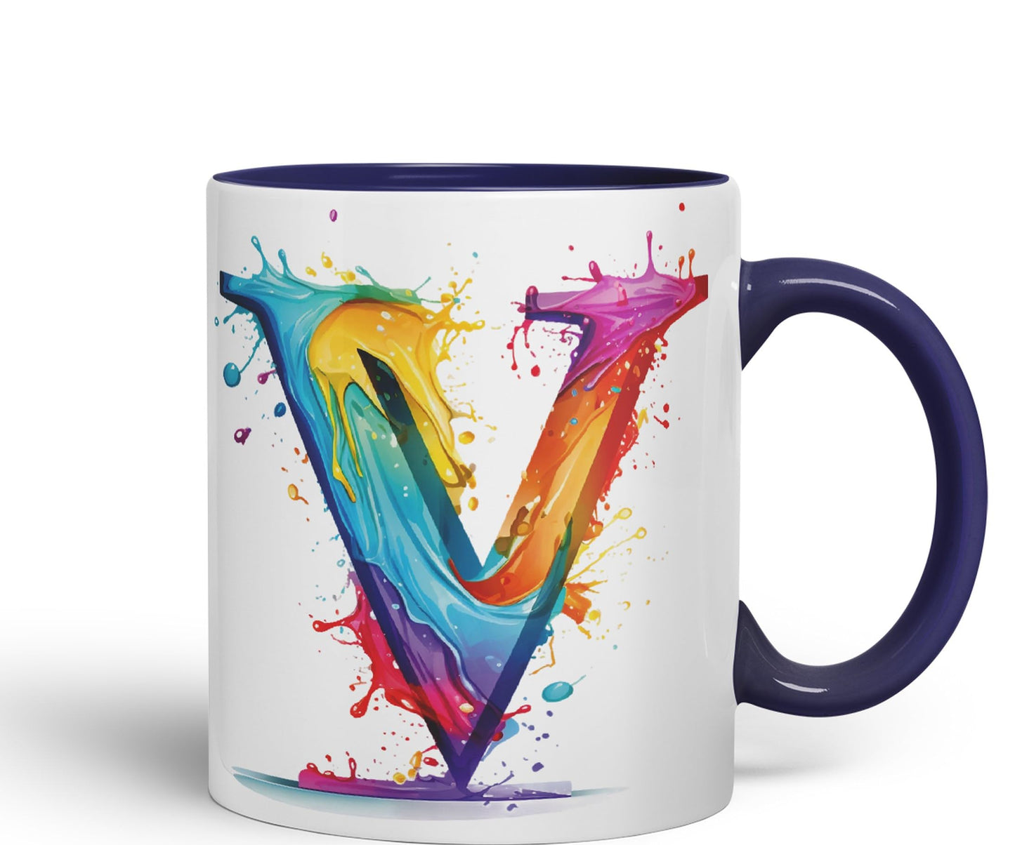 Letter V mug, Alphabet Letter V Monogram watercolour Ceramic Coloured Mug Cup for Tea Coffee Hot brew 330ml 11Oz Gift
