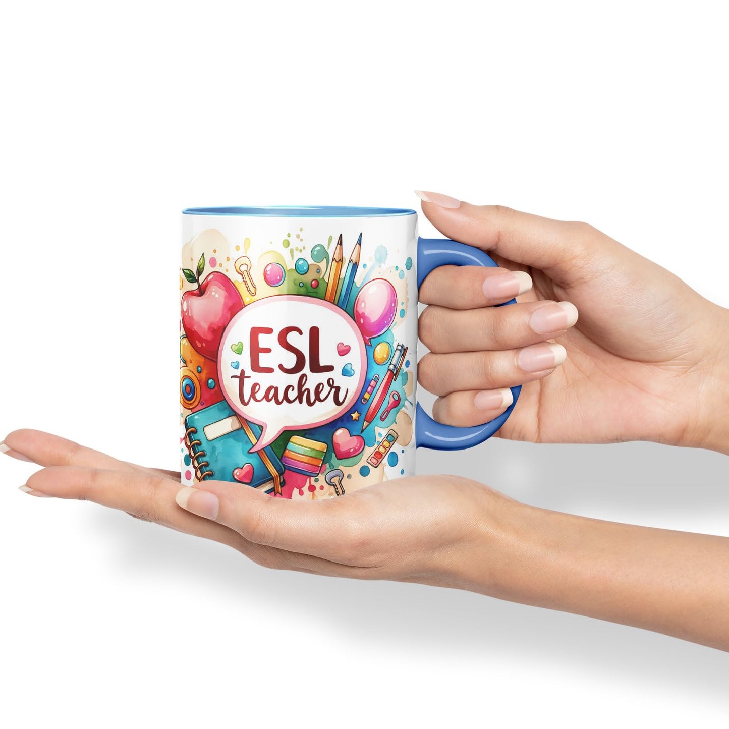 Vixar ESL Teacher Mug Thank You, End of School Gift Ceramic Coloured Mug Cup for Tea Coffee Hot Brew 330ml 11Oz Gift