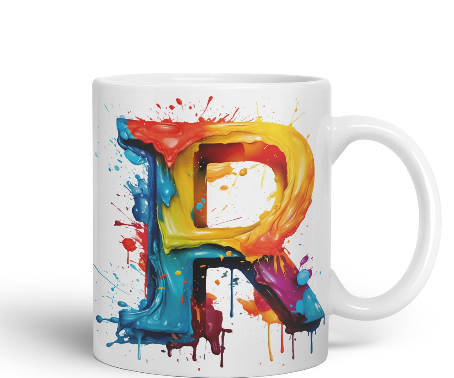 Letter R mug, Alphabet Letter R Monogram watercolour Ceramic Coloured Mug Cup for Tea Coffee Hot brew 330ml 11Oz Gift