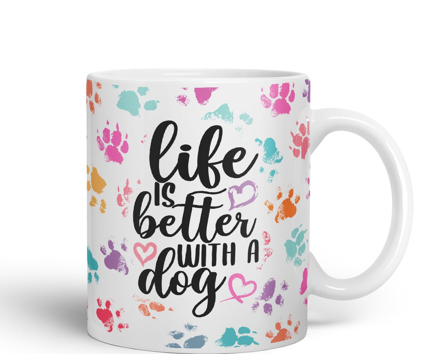 Vixar Life is Better with a Dog Coloured Ceramic Mug Cup Gift 330ml 11oz Work Office Tea Coffee